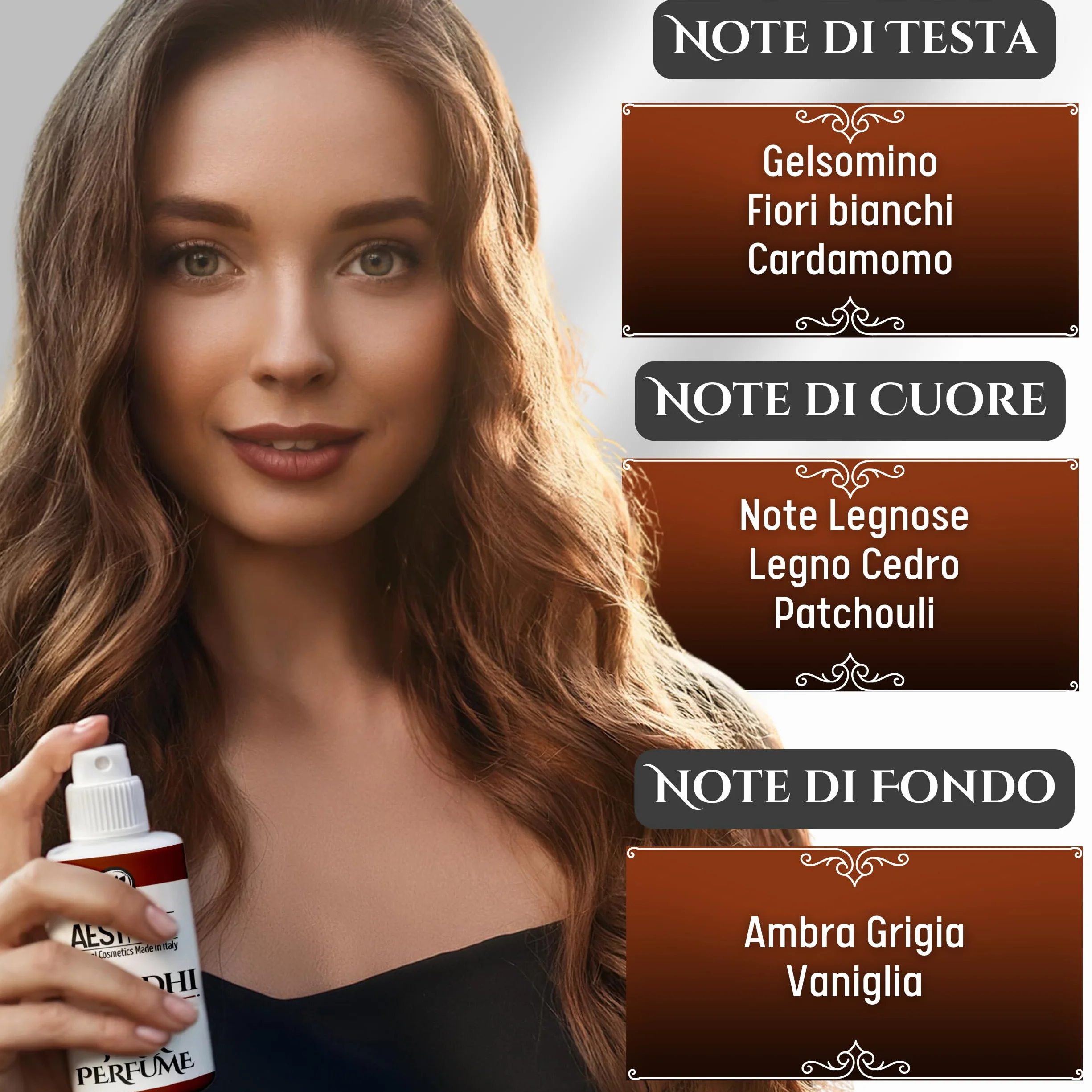 Perfumy do włosów dla kobiet 50 ml – długotrwały zapach jaśminowy, waniliowy i cydrowy – bez alkoholu, naturalny, wyprodukowany we Włoszech. AESTHETE