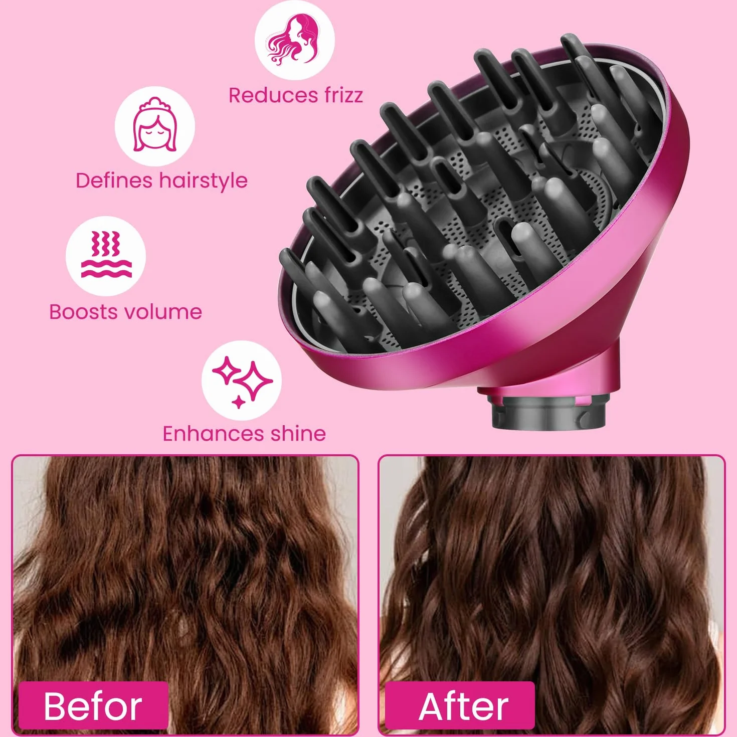 Dyfuzor nasadka do Dyson Airwrap HS01 HS03 HS05, dyfuzor do loków włosów, przenośna dysza dyfuzora do włosów, konwersja do loków Airwrap w suszarkę do włosów Czerwony Róż
