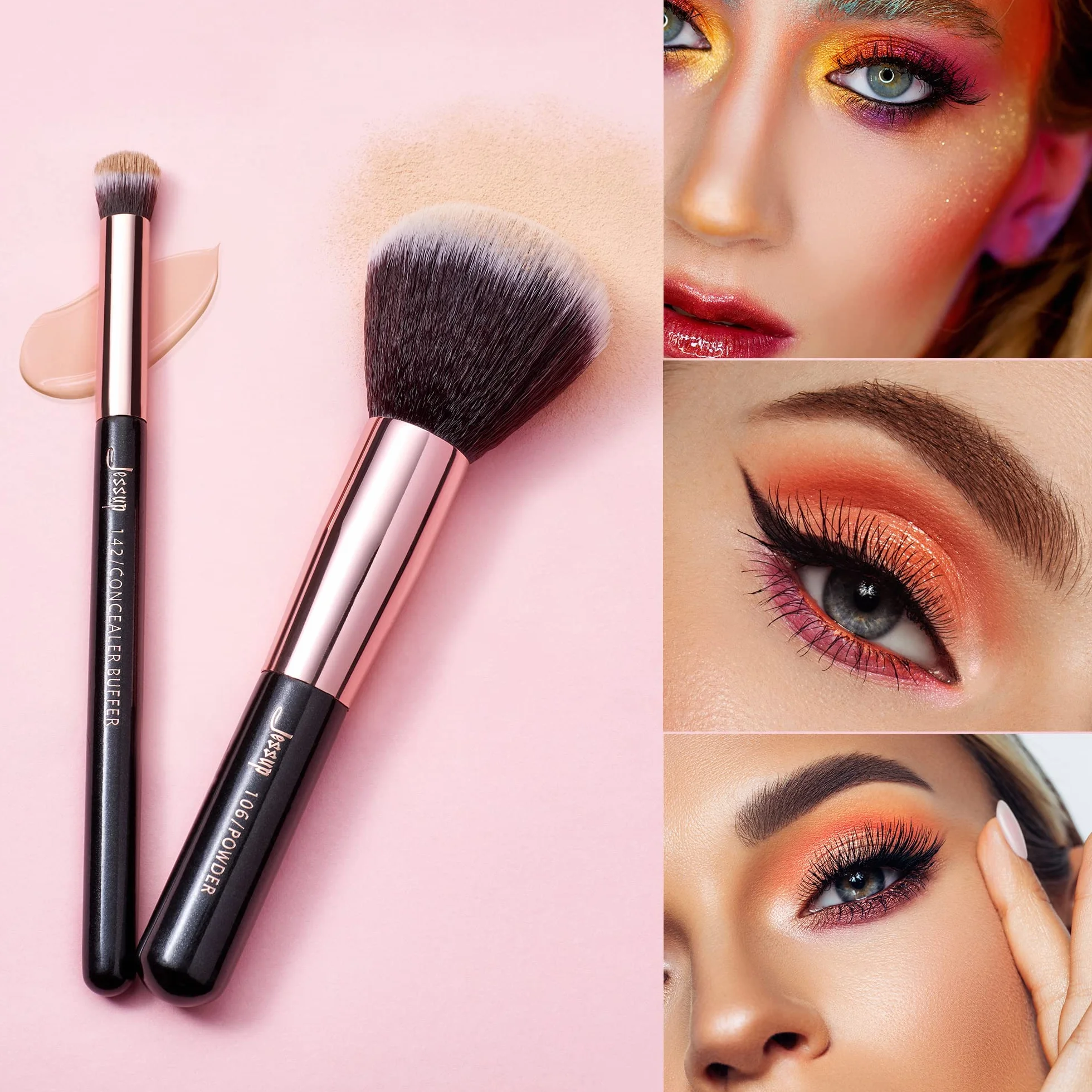Jessup pędzle do makijażu 25 sztuk Zestaw Profesjonalny zestaw Beauty Cosmetic Foundation Powder Rumieniec Pomadka Naturalne syntetyczne szczotki do włosów czarny/różowe złoto T155