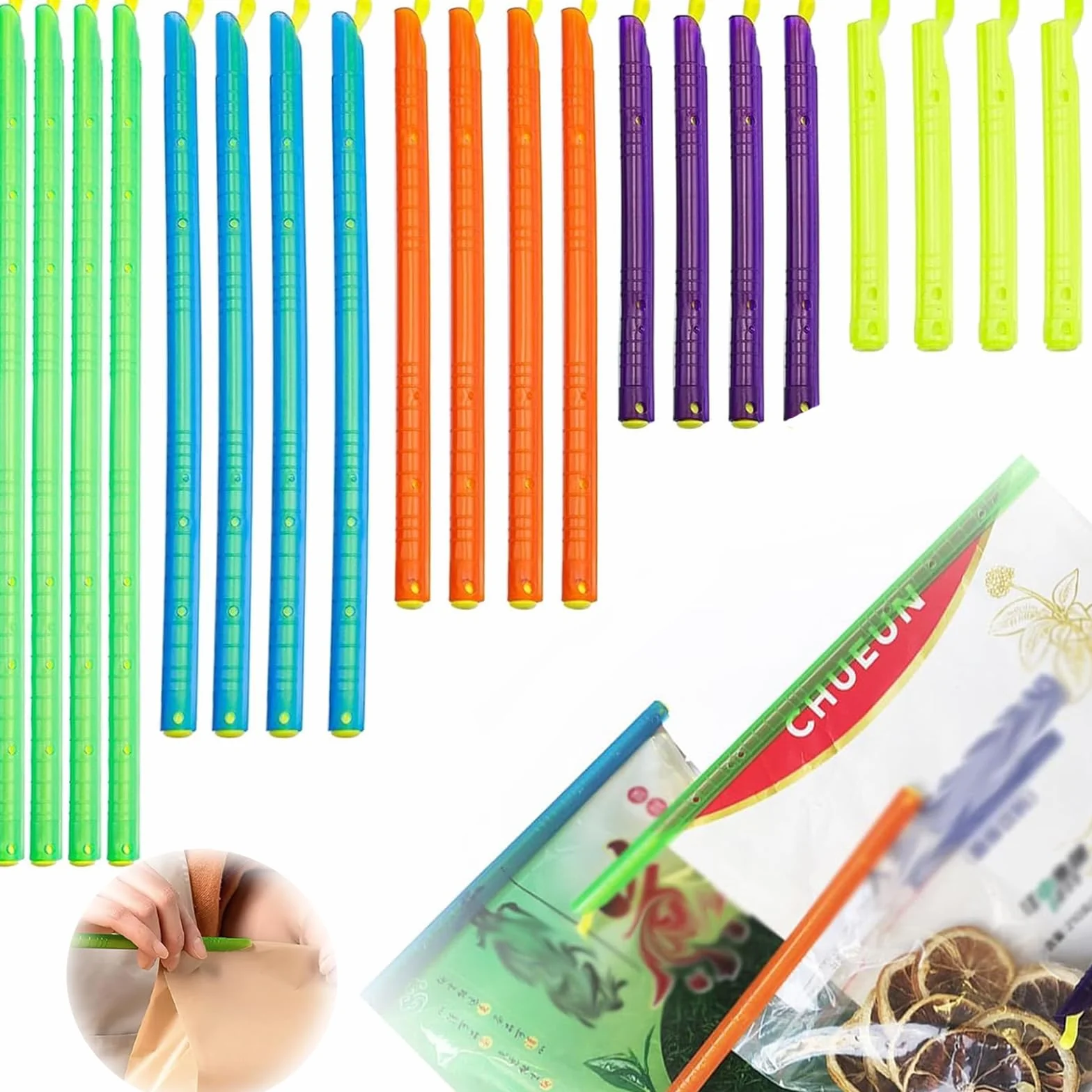 30 sztuk patyczków uszczelniających z tworzywa sztucznego, 5 rozmiarów, trwałe patyczki uszczelniające Magic Bag Sealing Sticks pieczęć wytrzymałościowa, nadają się do zamykania przekąsek, składników