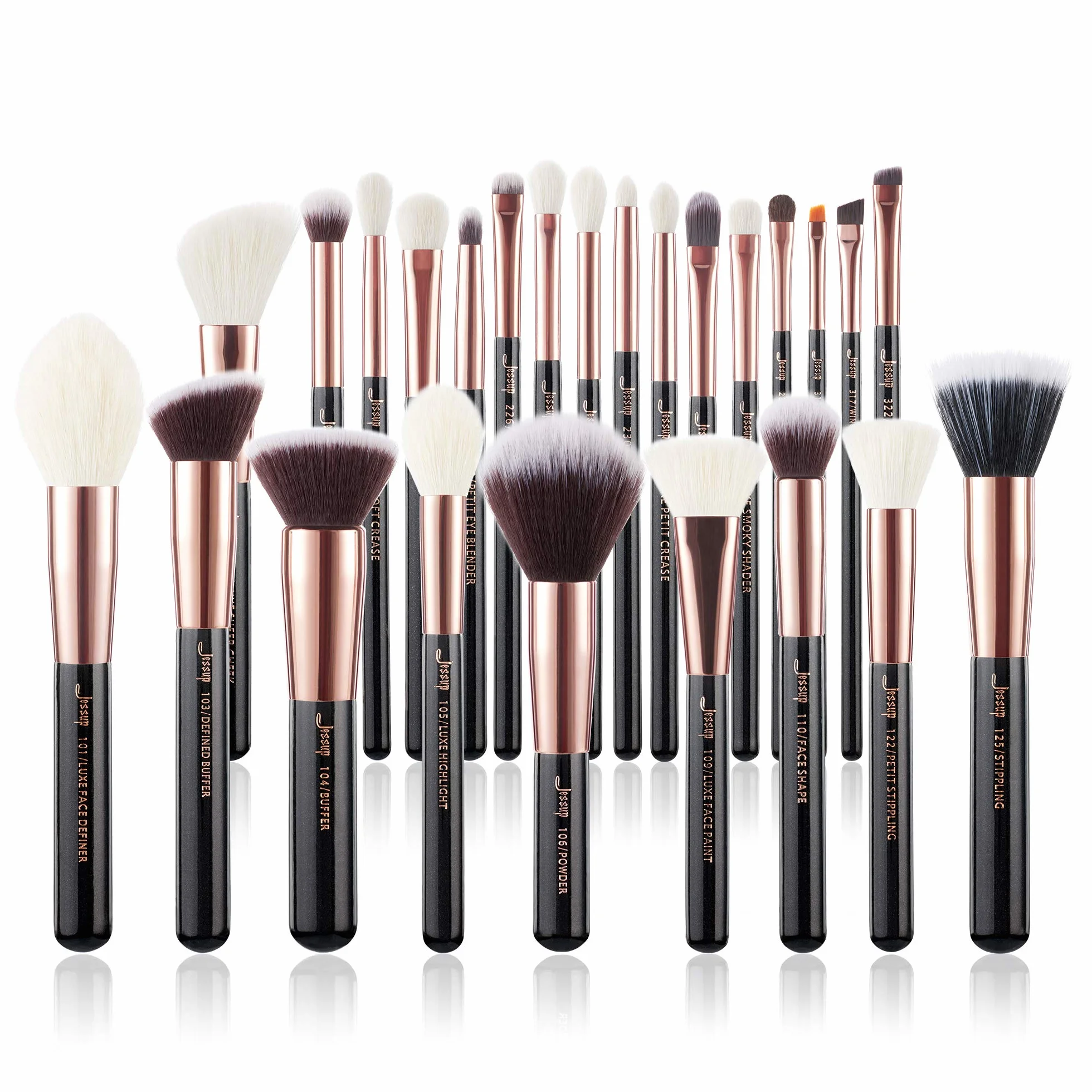 Jessup pędzle do makijażu 25 sztuk Zestaw Profesjonalny zestaw Beauty Cosmetic Foundation Powder Rumieniec Pomadka Naturalne syntetyczne szczotki do włosów czarny/różowe złoto T155