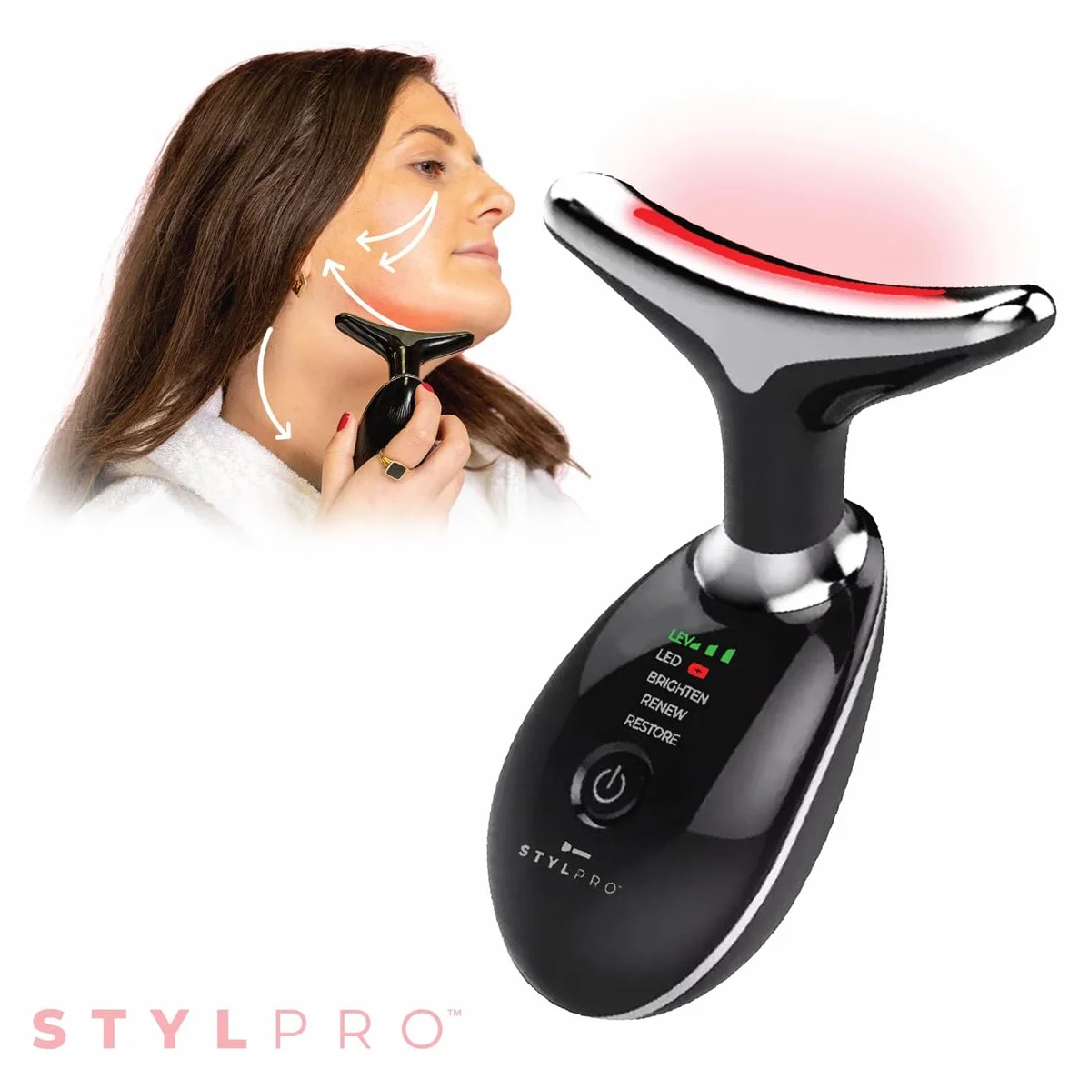 STYLPRO Masażer do twarzy i szyi LED – terapia światłem dla ujędrnienia i liftingu
