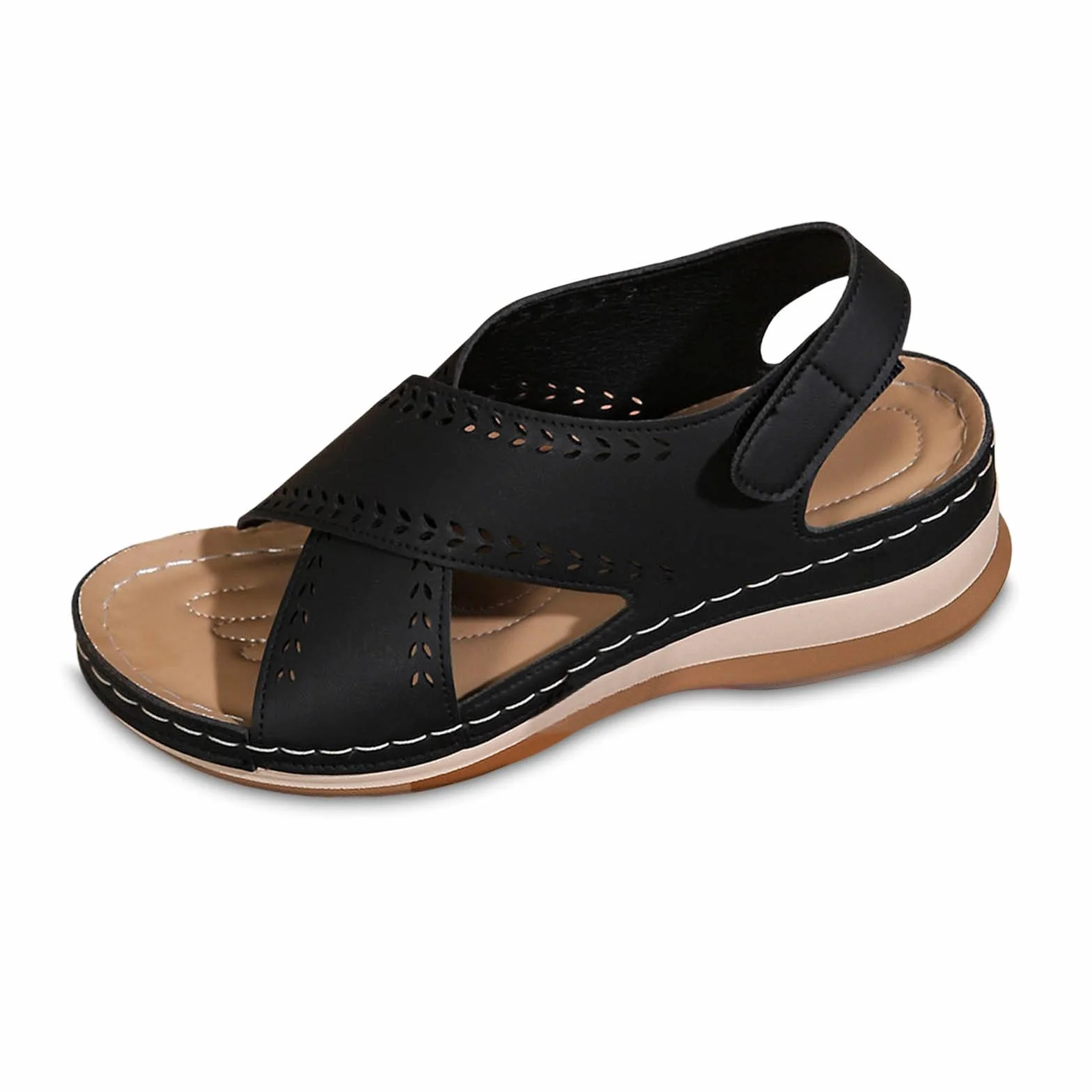 Damskie sandały, lekkie, puste wzornictwo USA, jednokolorowe, outdoorowe, buty plażowe, wygodne, oddychające, modne, o wyglądzie skóry, płaski obcas