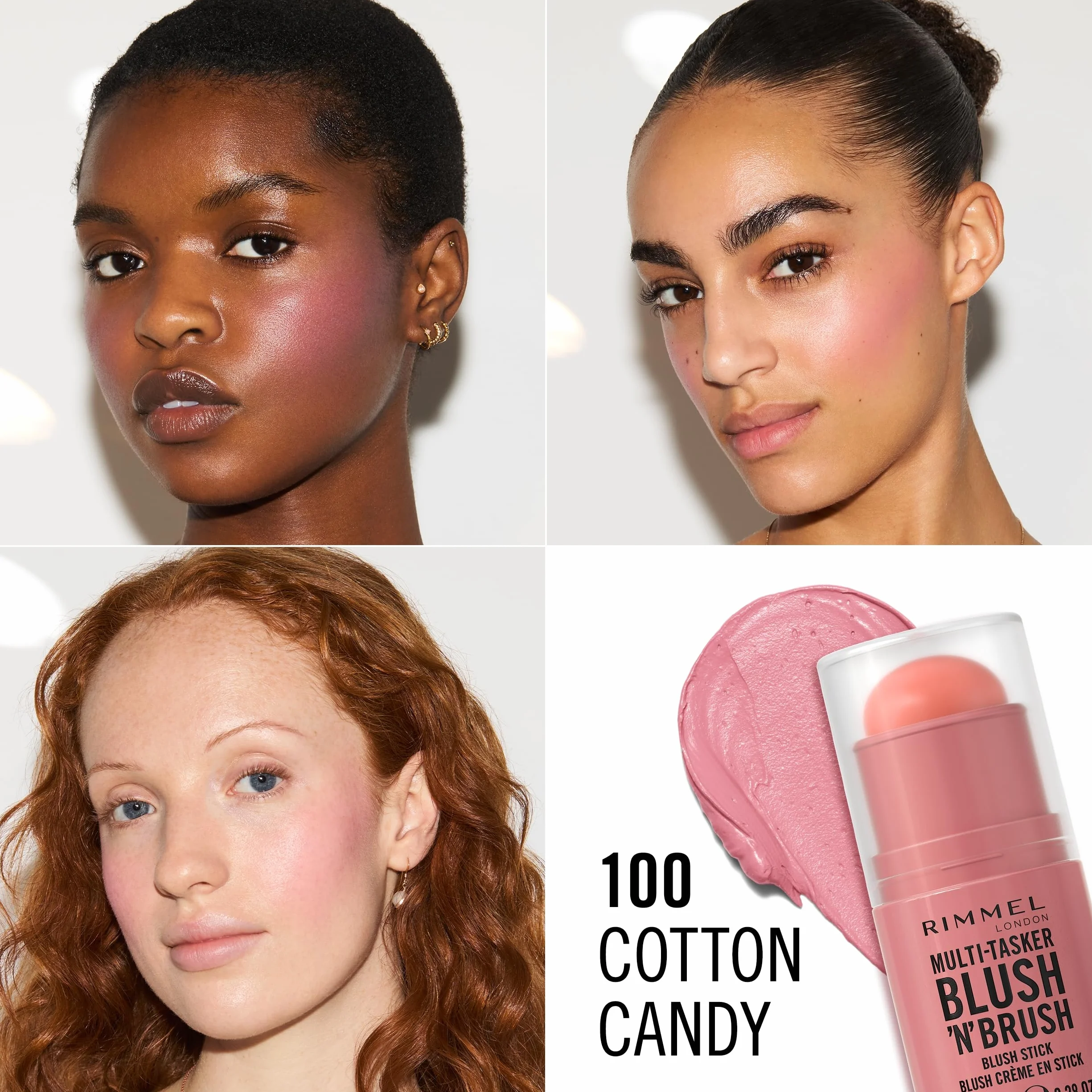 Rimmel Multi Tasker Blush'n'Brush róż w sztyfcie z wbudowanym pędzelkiem nr 100 Cotton Candy, 8g