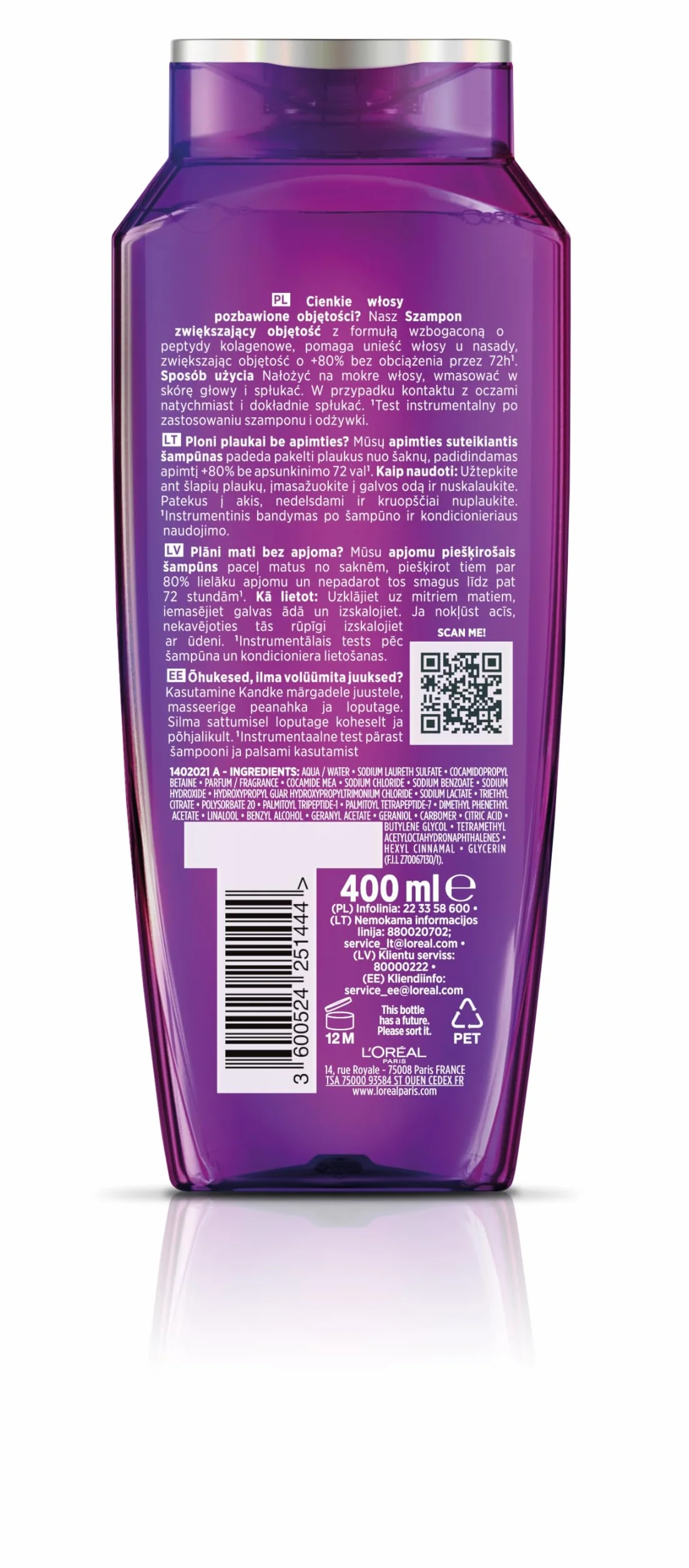 L'Oreal Paris Elseve Collagen Lifter Szampon zwiększający objętość do włosów cienkich, pozbawionych objętości 400 ml