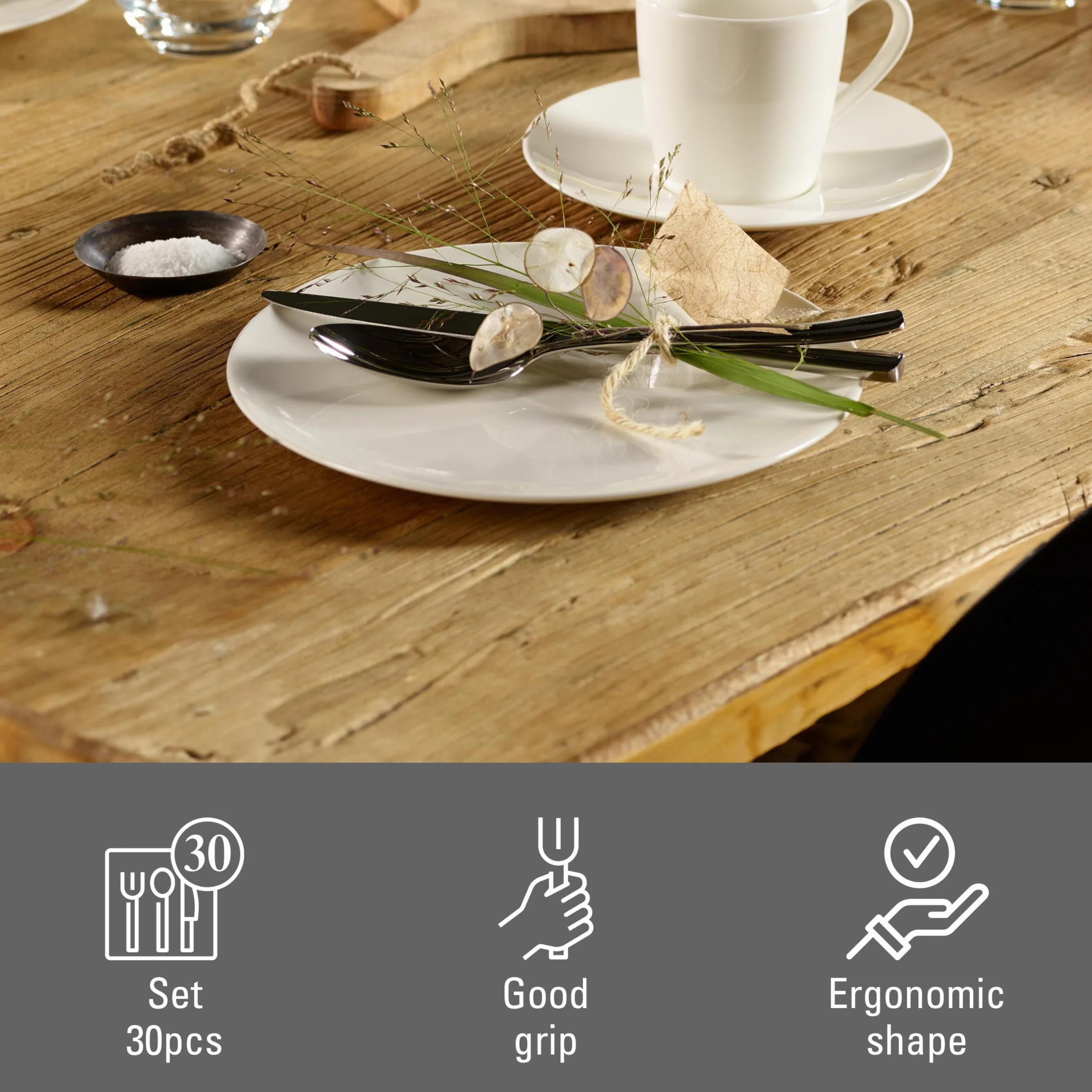 vivo by Villeroy & Boch – Voice Basic komplet sztućców, 30-cz., dla 6 osób, stal nierdzewna, odporne na korozję, można myć w zmywarce