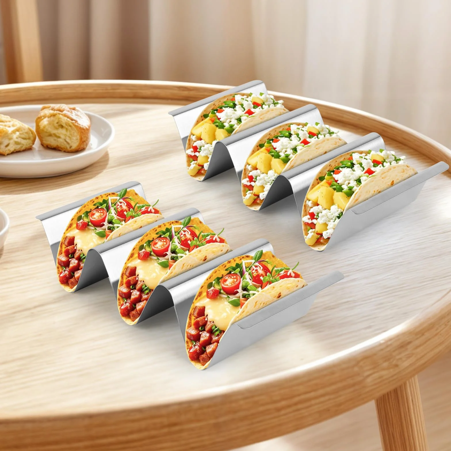 4-częściowy zestaw uchwytów Tacos ze stali nierdzewnej, tacy na Tacos, metalowe uchwyty Tacos, uchwyt Taco ze stali nierdzewnej do Tacos, uchwyty ze stali nierdzewnej do Tacos, Saucisses Grillées