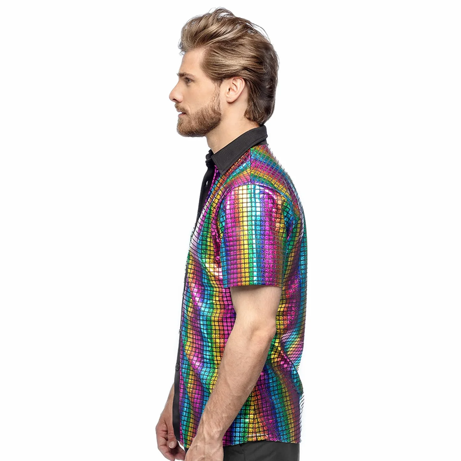 Boland - Coloured Disco Shirt, Disco Diamond Shirt, koszula męska z krótkim rękawem, top, koszula imprezowa na karnawał lub bal przebierańców