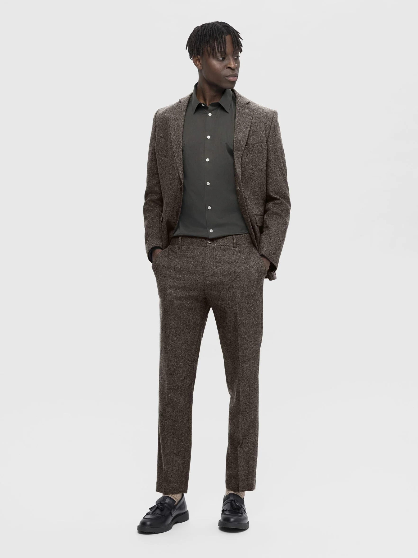SELECTED HOMME Slhslim-isac Brown Struc Trs B Noos - spodnie materiałowe Mężczyźni