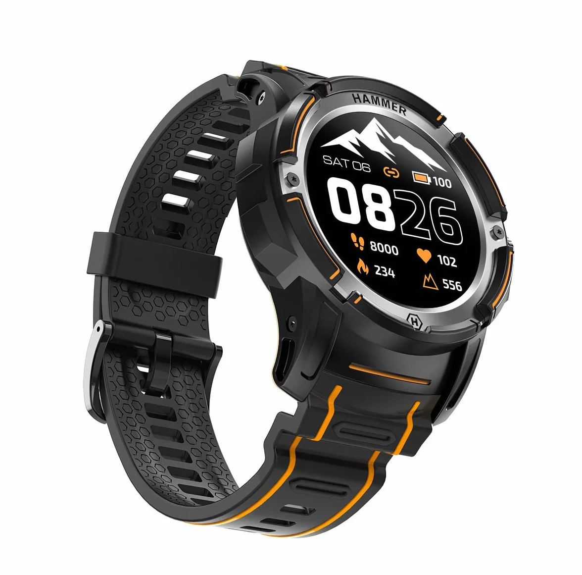 Hammer H Watch Plus Wytrzymały Smartwatch Sportowy Męski Damski 1,3 cala Fitness Czujnik Tętna Pulsykometr GPS Bluetooth Bateria 300mAh Ekran Amoled, L