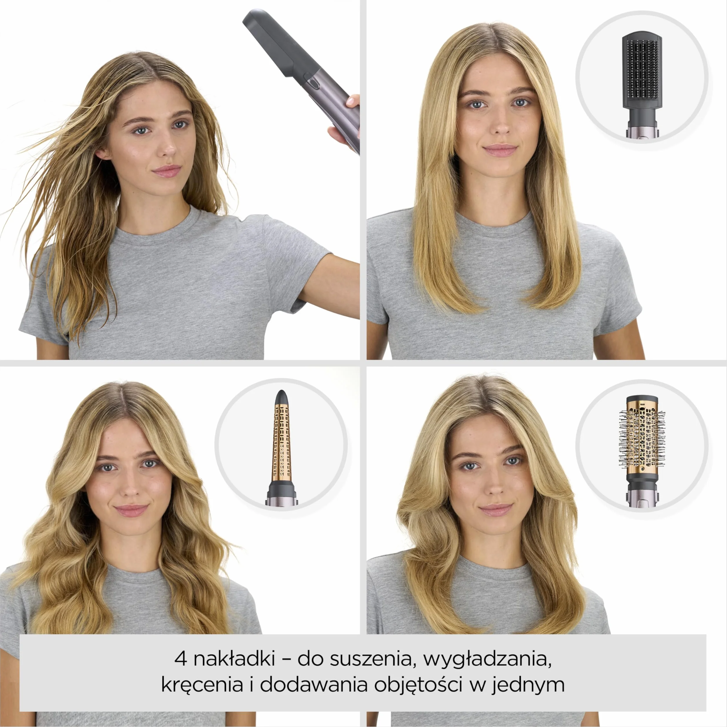 BaByliss Air Styler 1000W - wielofunkcyjna suszarka do włosów, nadająca objętość i lokówka, zaawansowany system jonizacji, kręcenia włosów, 4 nakładki, miedziano-szary, AS136E