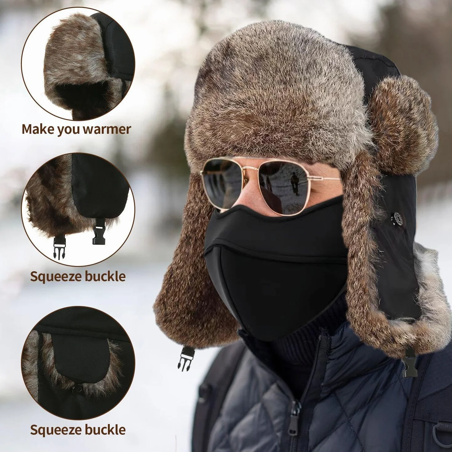 1 czapka ochronna na słuch i 1 wiatroszczelna maska, ciepła czapka zimowa, wodoodporna czapka, miękka pluszowa czapka, zimowe produkty outdoorowe, czarny, S-M