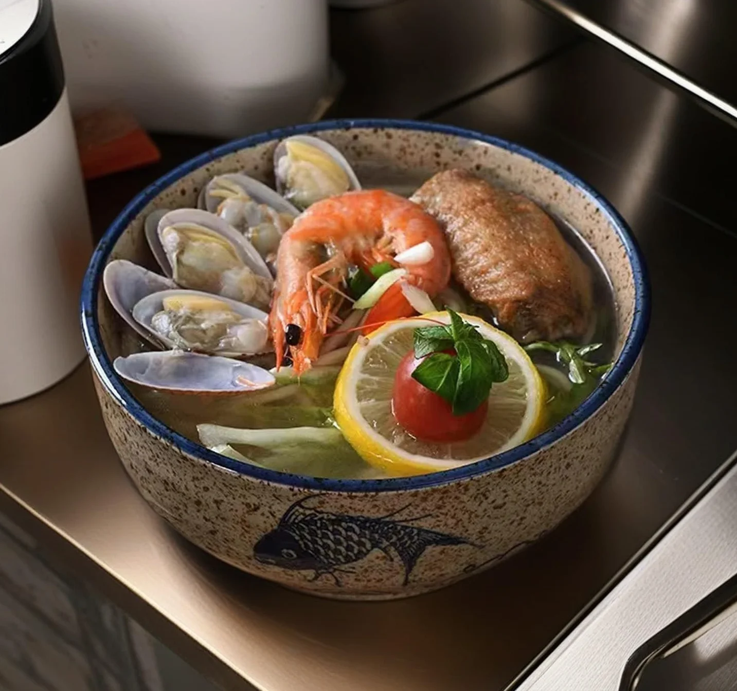 Ramen Raman, japońska miska ceramiczna, porcelanowe miski do zupy i sałatek, pojemność 580 ml, średnica 15,5 cm, wysokość 7,5 cm