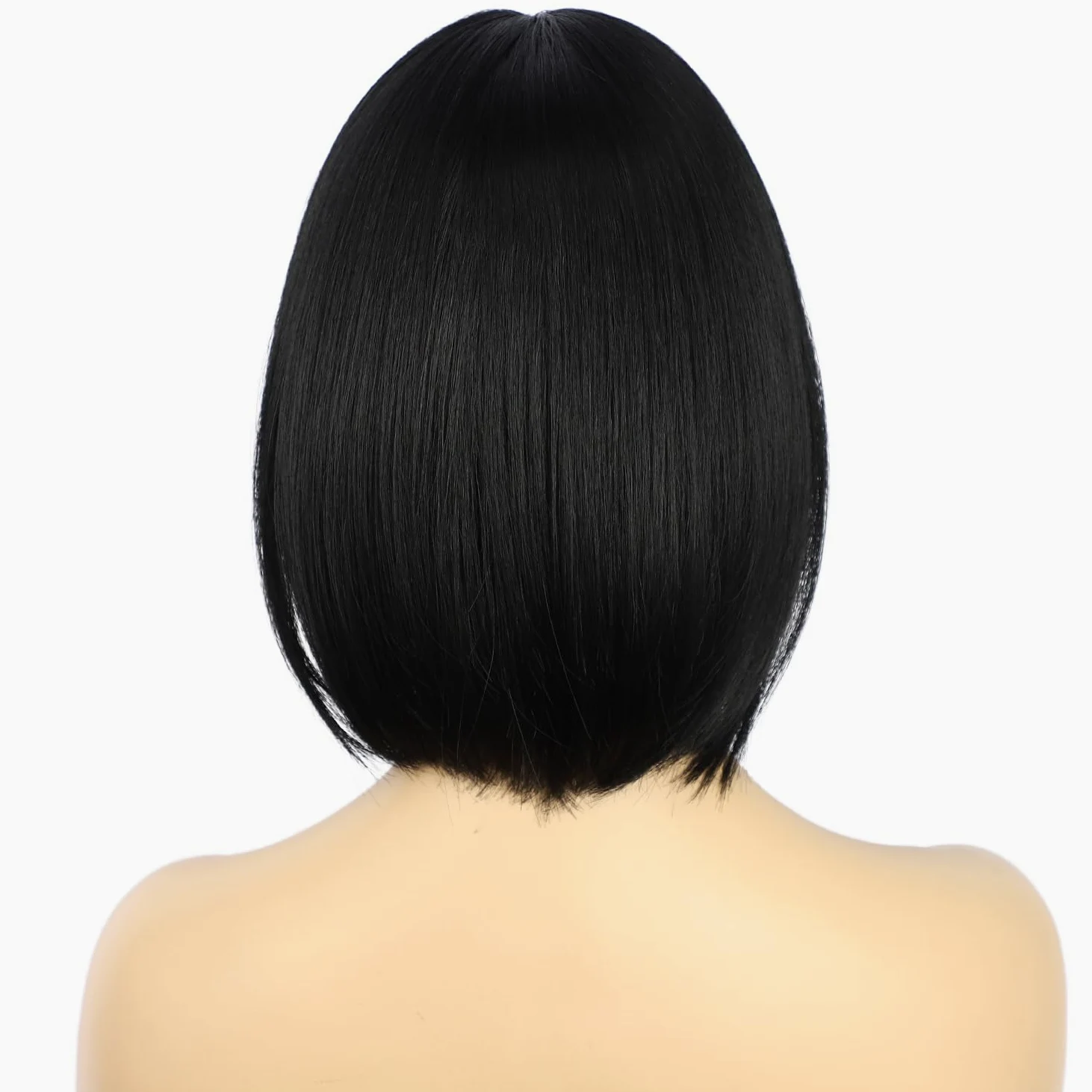 Sapphirewigs Czarne peruki bob dla kobiet z grzywką, krótka, naturalnie wyglądająca, 30 cm