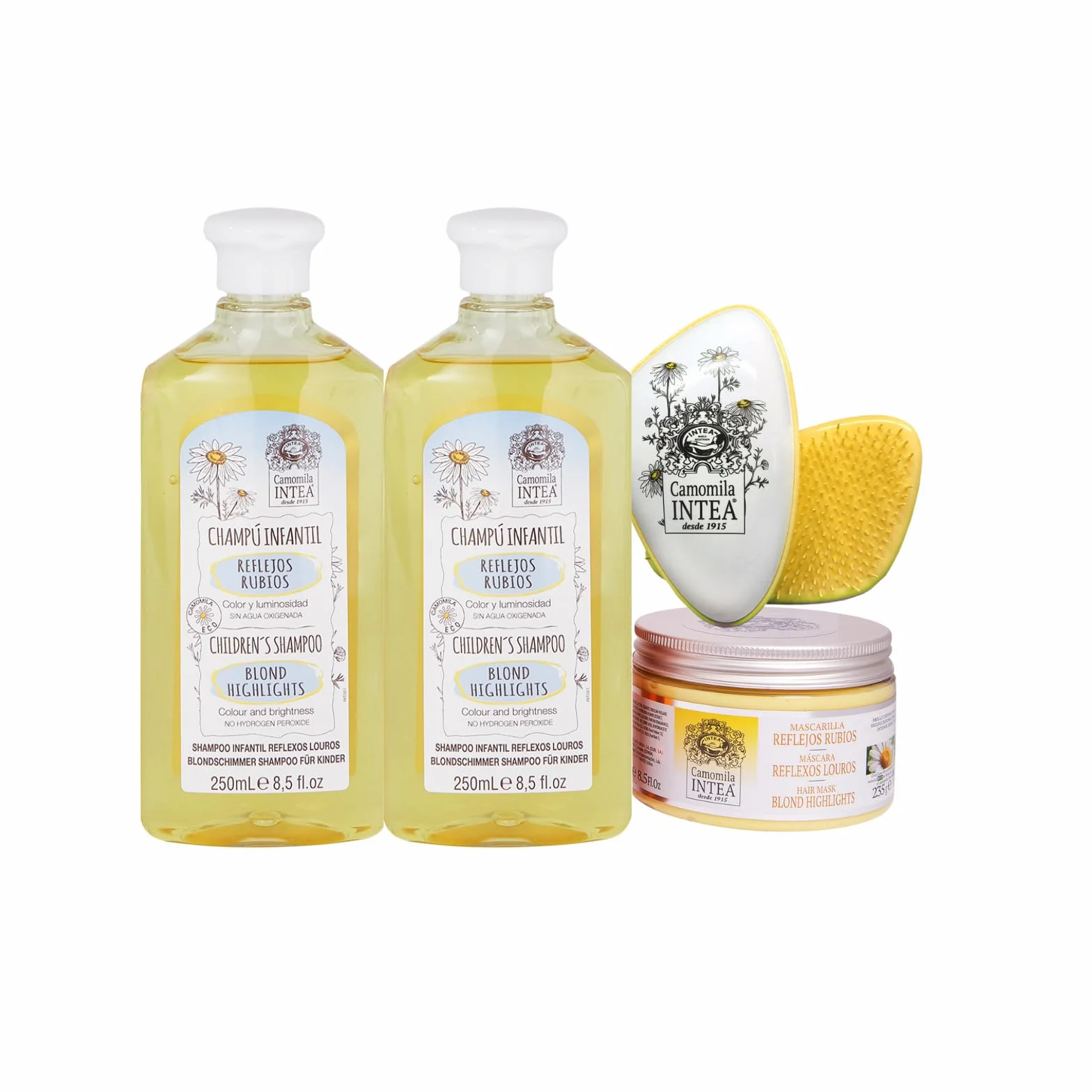 Camomila Intea - 2 Szampony Dziecięce Odbicie Blondynki 250 ML + Maska Odbicie Blondynki 250 ML + Szczotka Przeciwutleniająca