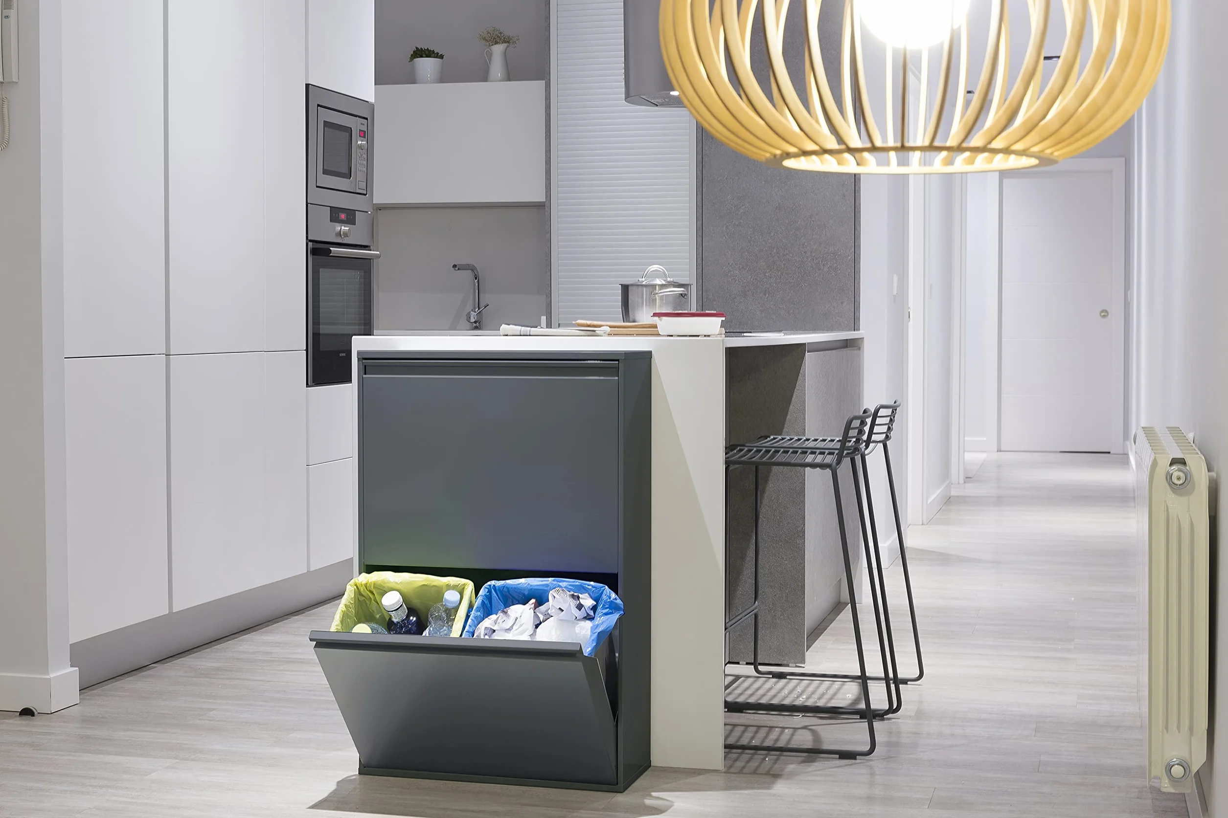 Arregui Basic CR604-B Recykling kosz na śmieci ze stali, system segregacji śmieci z 4 wyjmowanymi wewnętrznymi pojemnikami z tworzywa sztucznego z uchwytem, 4 x 17 l (68 l), antracyt/ciemnoszary