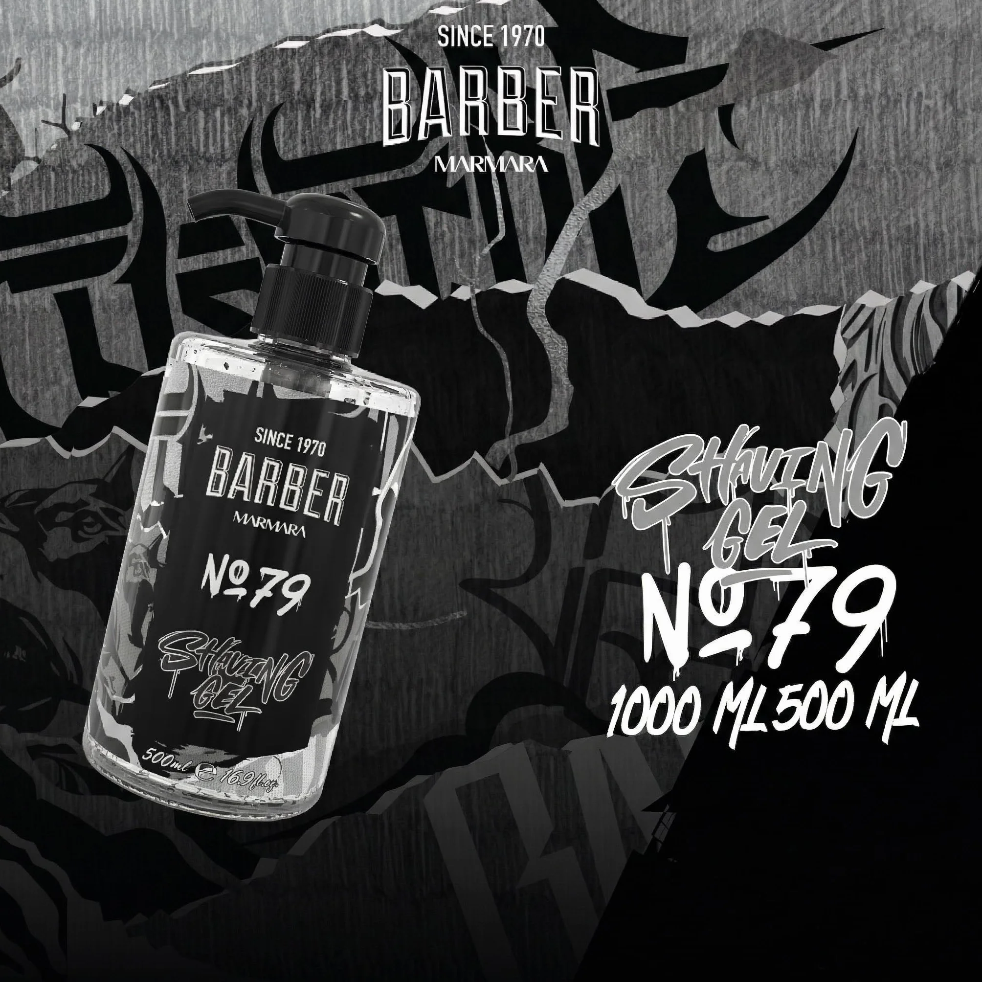 Barber Marmara Żel do golenia nr 79 dla mężczyzn, przezroczysty, bez piany, z pompką, profesjonalna jakość tureckiego barbera, 500ml. Idealny do konturów brody i precyzyjnego golenia.