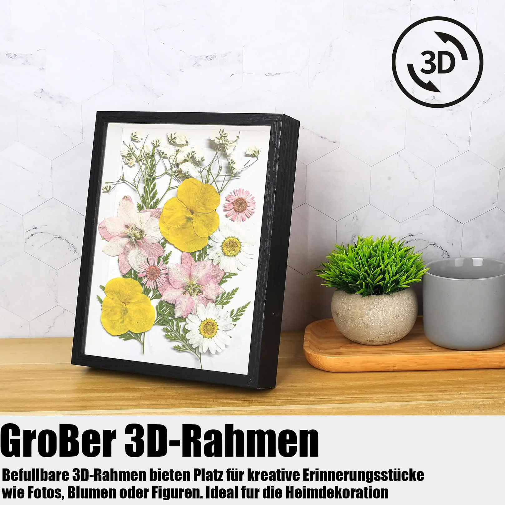 Ramki 3D do rękodzieła, głębokie ramki 3D, 20 x 25 cm, pusta drewniana ramka na zdjęcia na pamiątkę, ukończenie szkoły, rocznicę, ślub