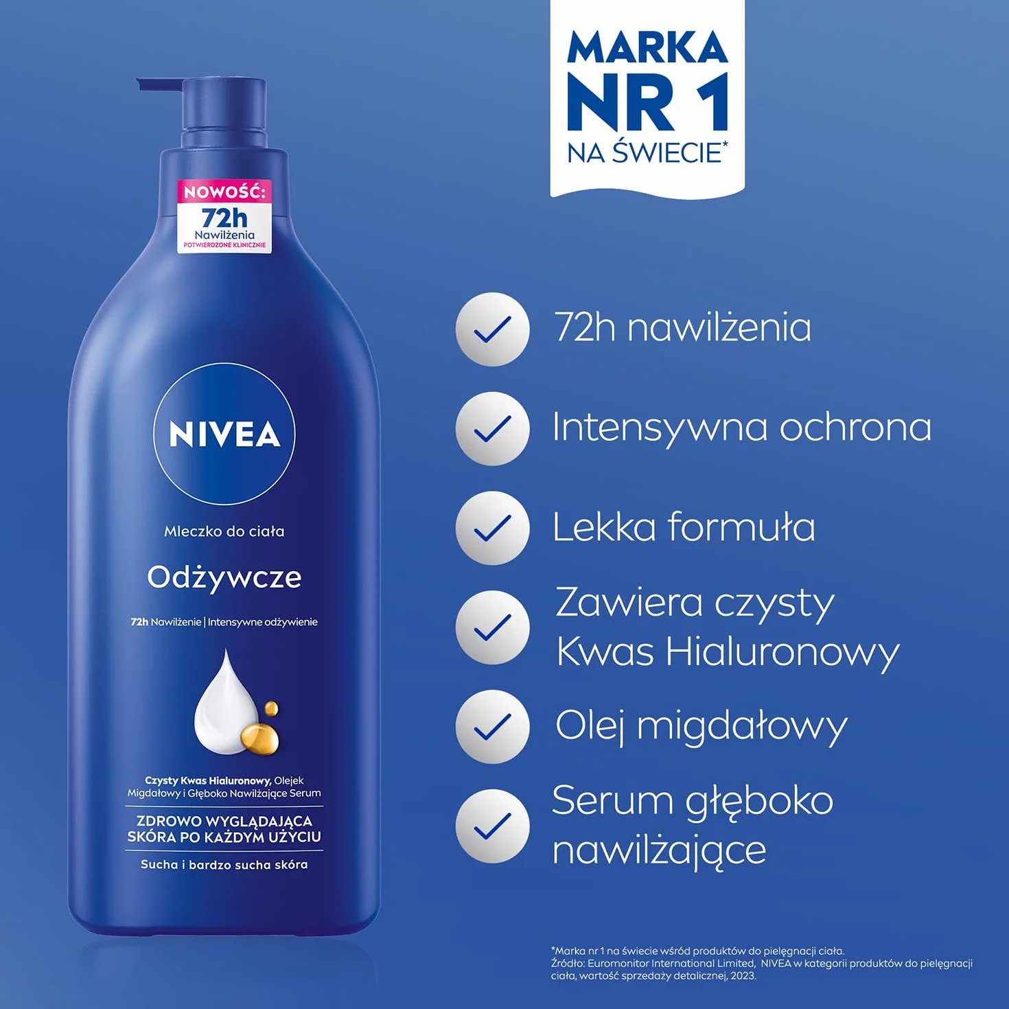 NIVEA Odżywcze mleczko do ciała z pompką z naturalnym olejkiem migdałowym i kwasem hialuronowym 625 ml