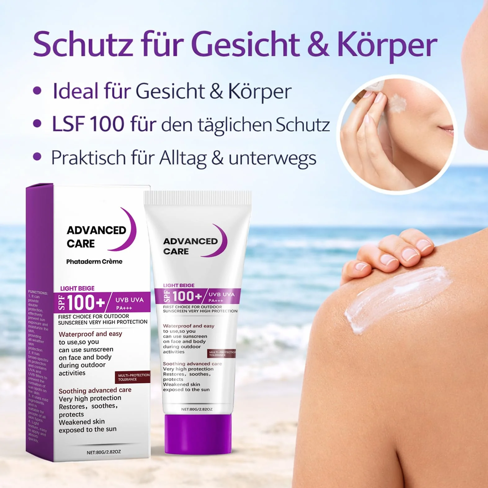 Krem przeciwsłoneczny SPF 100 – SPF 100 – ochrona przed słońcem do ciała i twarzy, silny krem przeciwsłoneczny – ochrona przed starzeniem się, ochrona przed promieniowaniem UV, nie tłuści, nawilżający