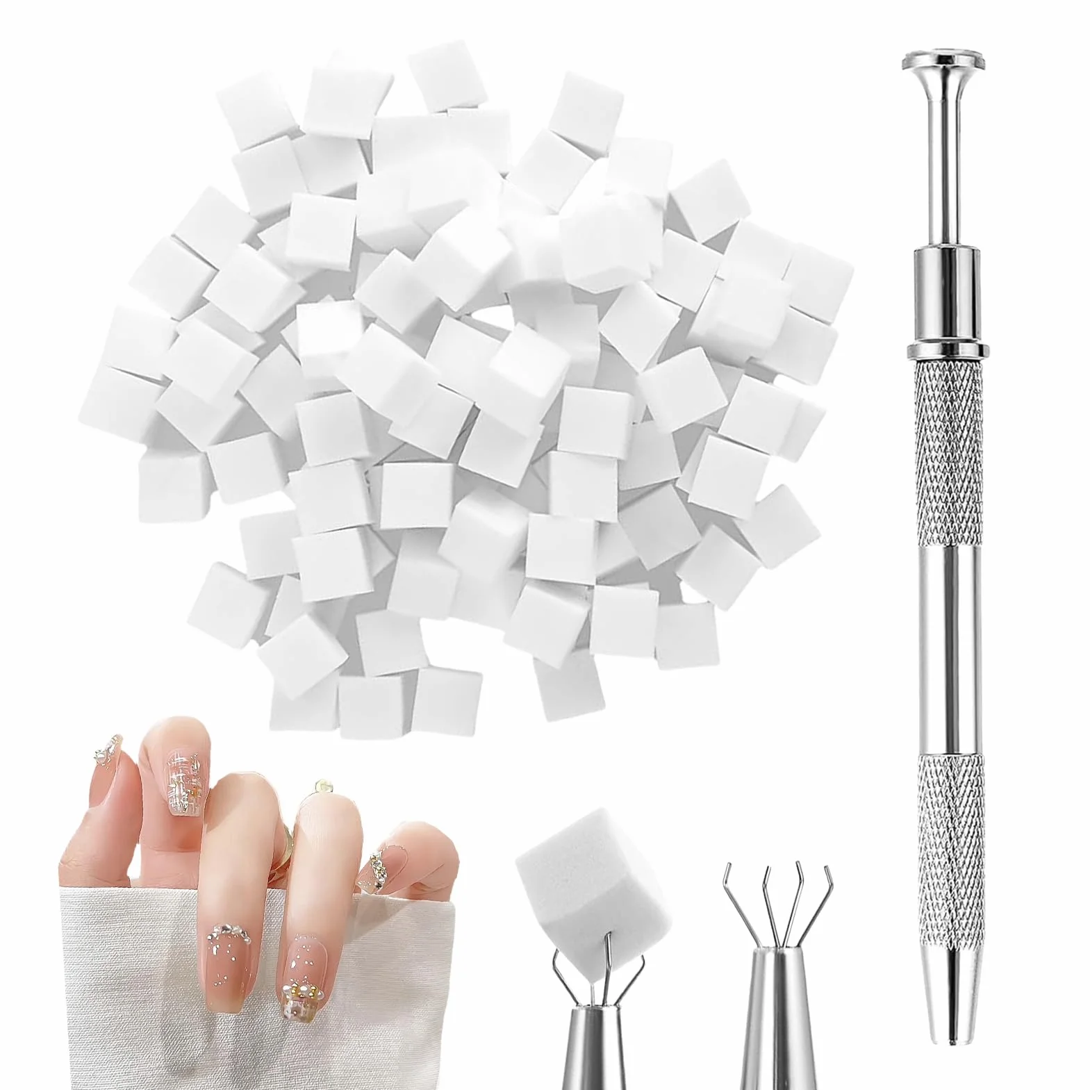100 szt. gąbki do zdobienia paznokci z metalowym uchwytem, akcesoria do zdobienia paznokci, Baby Boomer, narzędzia do renderowania z blokami chwytającymi, gąbka do manicure, gradient Nail Art
