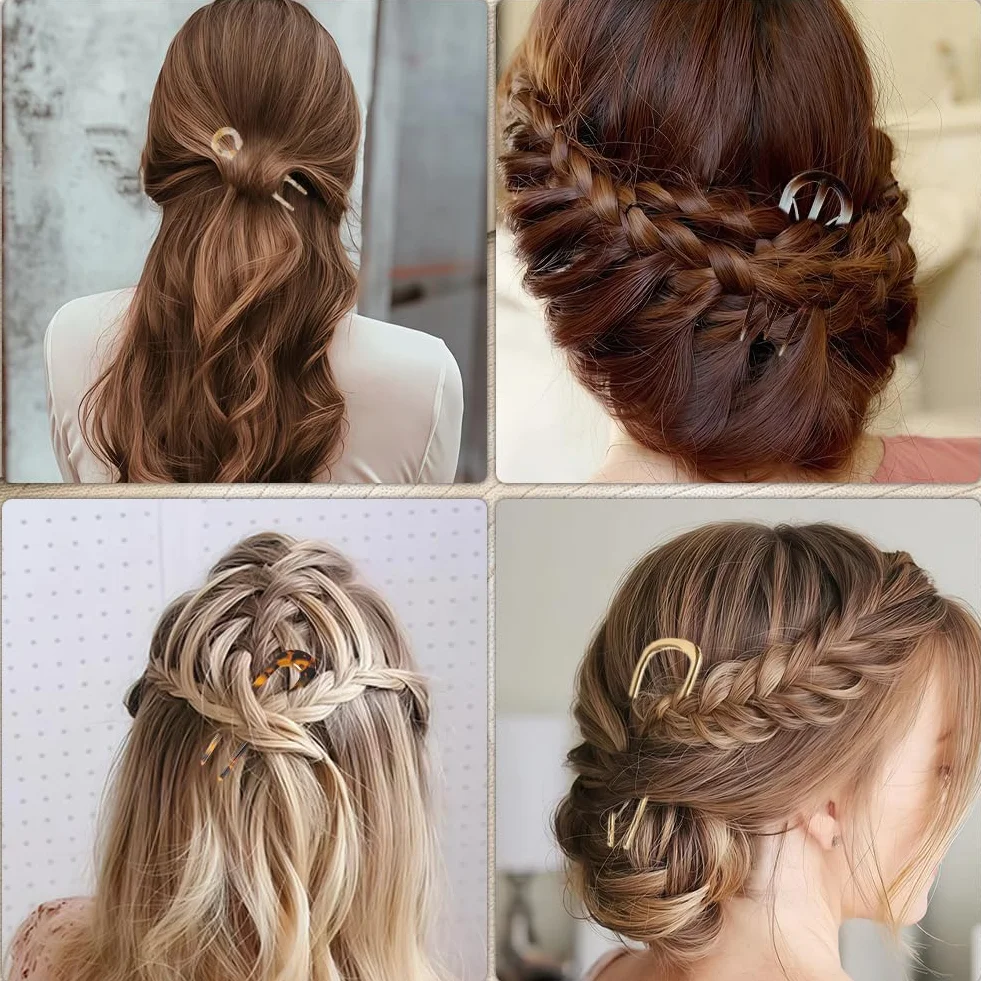 Aucuu 4 szt. francuskich spinek do włosów, spinki do włosów w kształcie litery U, francuskie patyczki dla kobiet, eleganckie francuskie spinki do włosów, bursztynowe francuskie szpilki do włosów