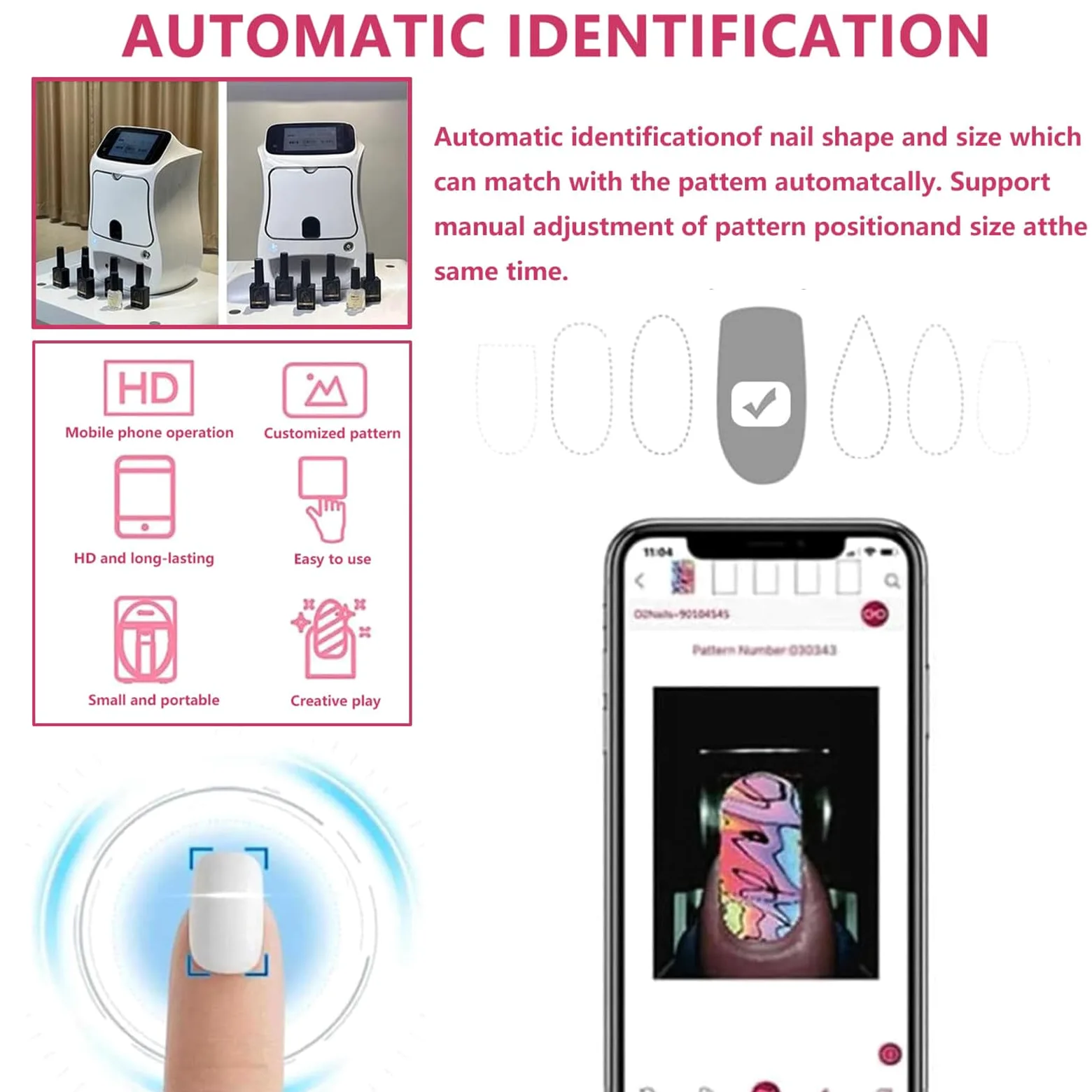 Mobilna drukarka do paznokci z ekranem dotykowym 3D – automatyczna, inteligentna drukarka naklejek na paznokcie z obsługą Wi-Fi/DIY | Narzędzie do drukowania zdobień paznokci, do użytku