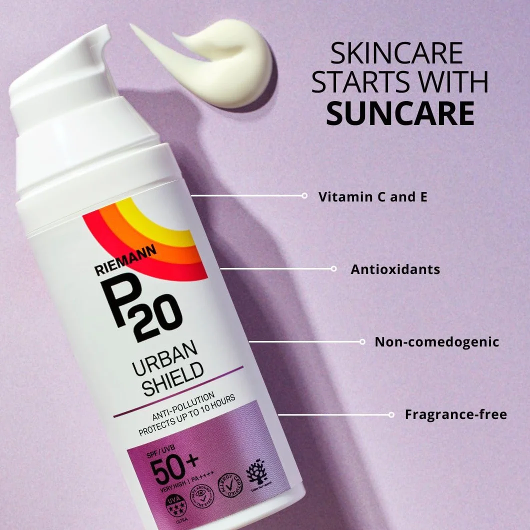 Urban Shield P20 Filtr przeciwsłoneczny SPF 50+, ochrona UVA/UVB, antyoksydant witamina C+E, wodoodporny