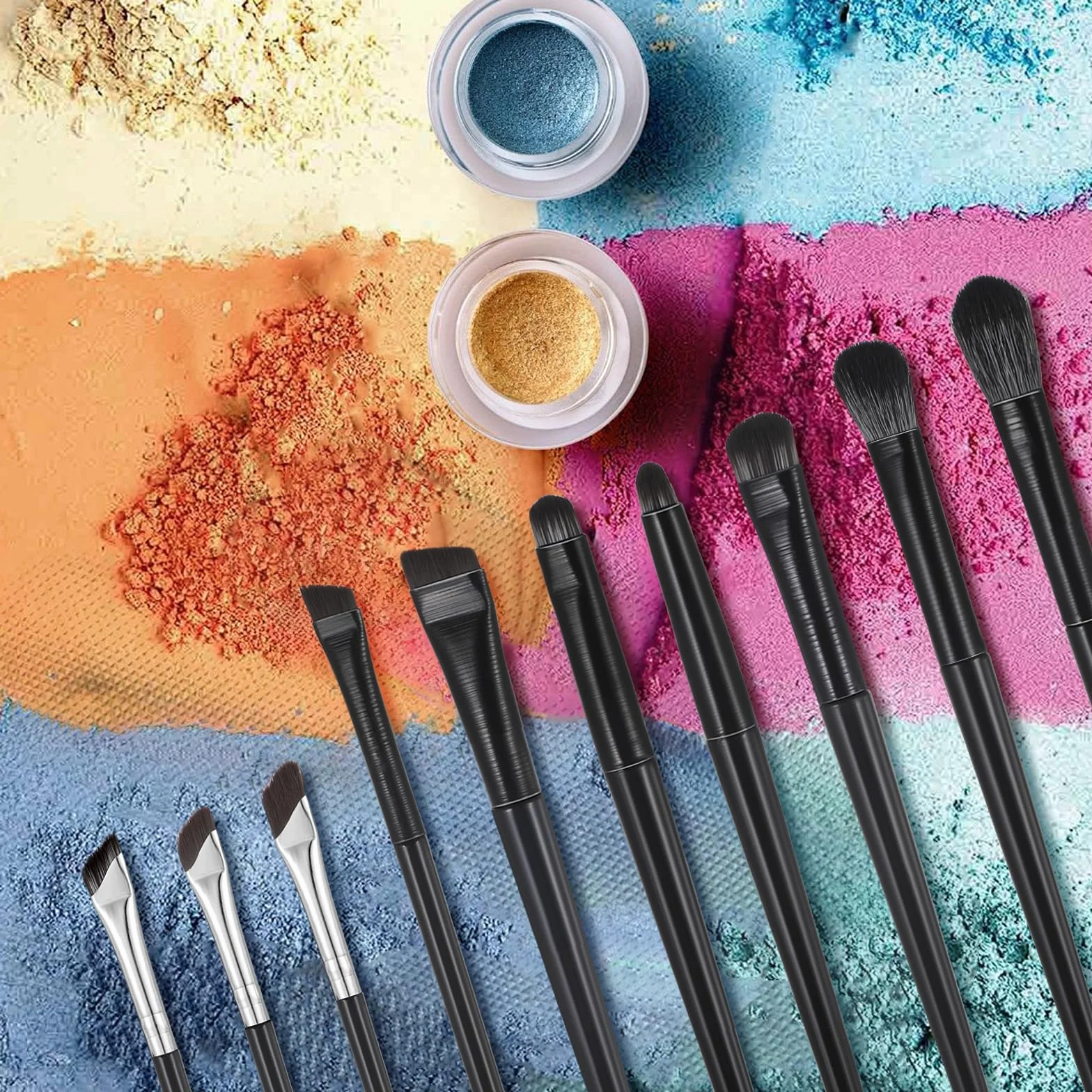 YUXIANLB 10-częściowy zestaw z pędzelkami do eyelinera, oczu, eyelinerem, aplikatorem, narzędziem do eyelinera, skrzydełka, narzędzie do precyzyjnego zakrzywienia, płaski, ultracienki pędzel z