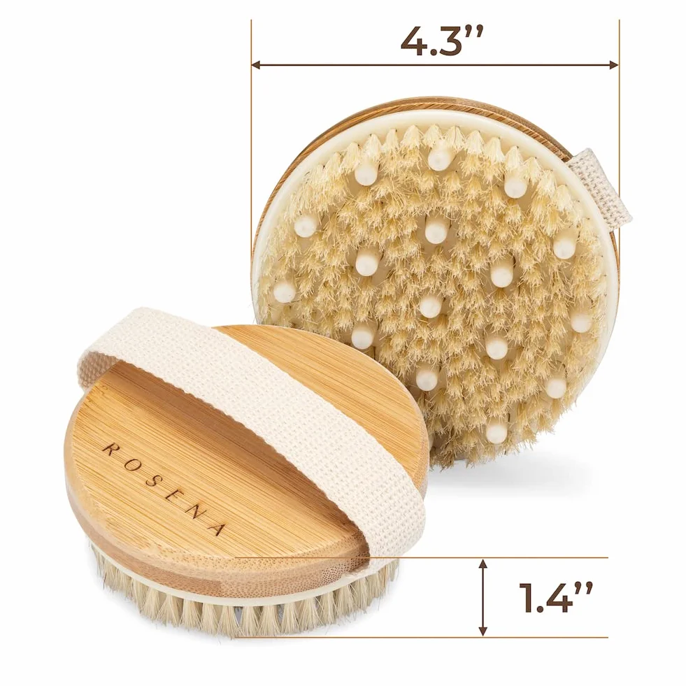 Szczotka do ciała na sucho – najlepsza do złuszczania suchej skóry, drenażu limfatycznego i leczenia cellulitu, organiczna szczotka do peelingu i masażu spa z naturalnym włosiem dzika