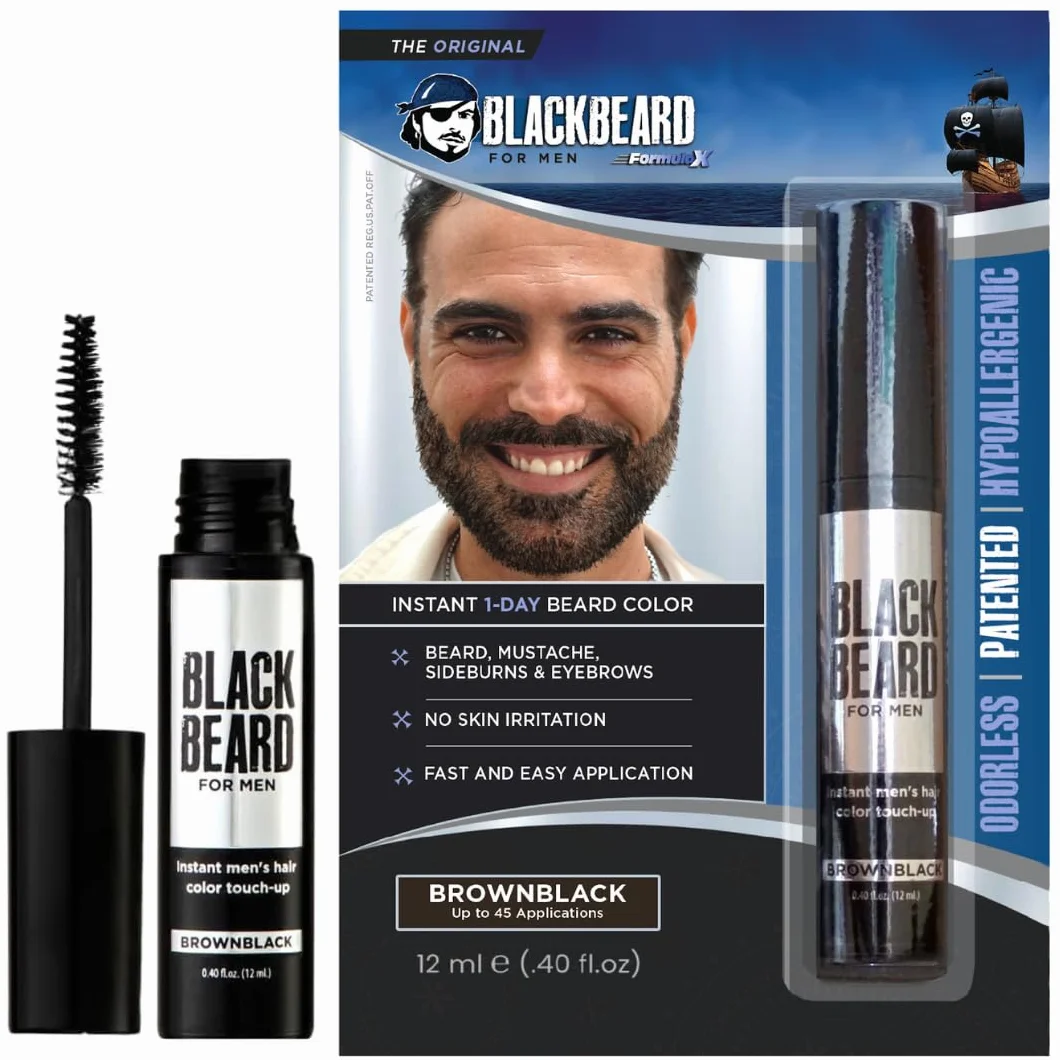 Blackbeard Brown Black - tymczasowy Colour for Mens Mowąche Sideburns and Beard by Blackbeard
