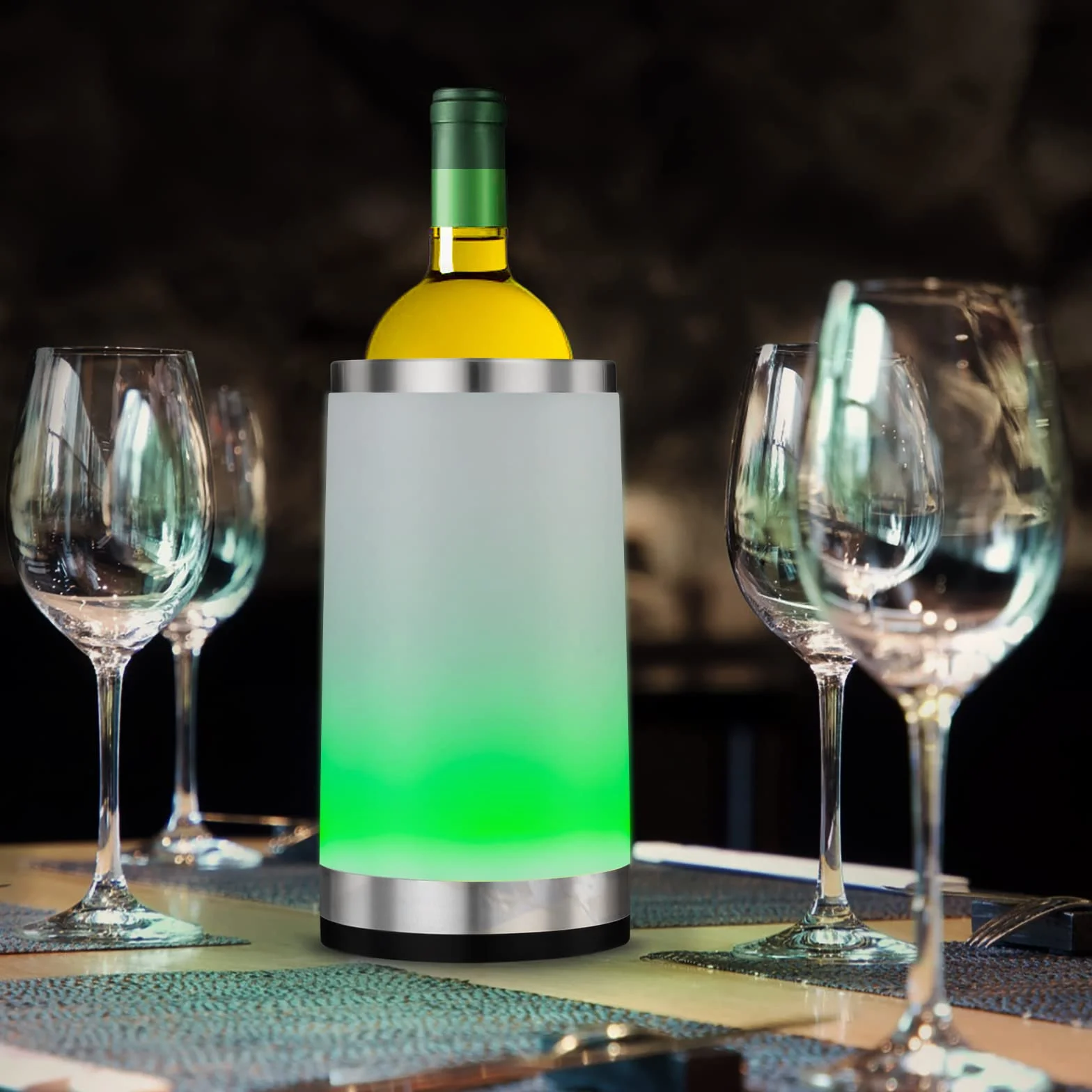 Chłodziarka do wina z lampą dotykową RGB do ponownego ładowania, chłodziarka do butelek z 2 wkładami chłodzącymi, 750 ml, idealny prezent do wina dla kobiet i mężczyzn