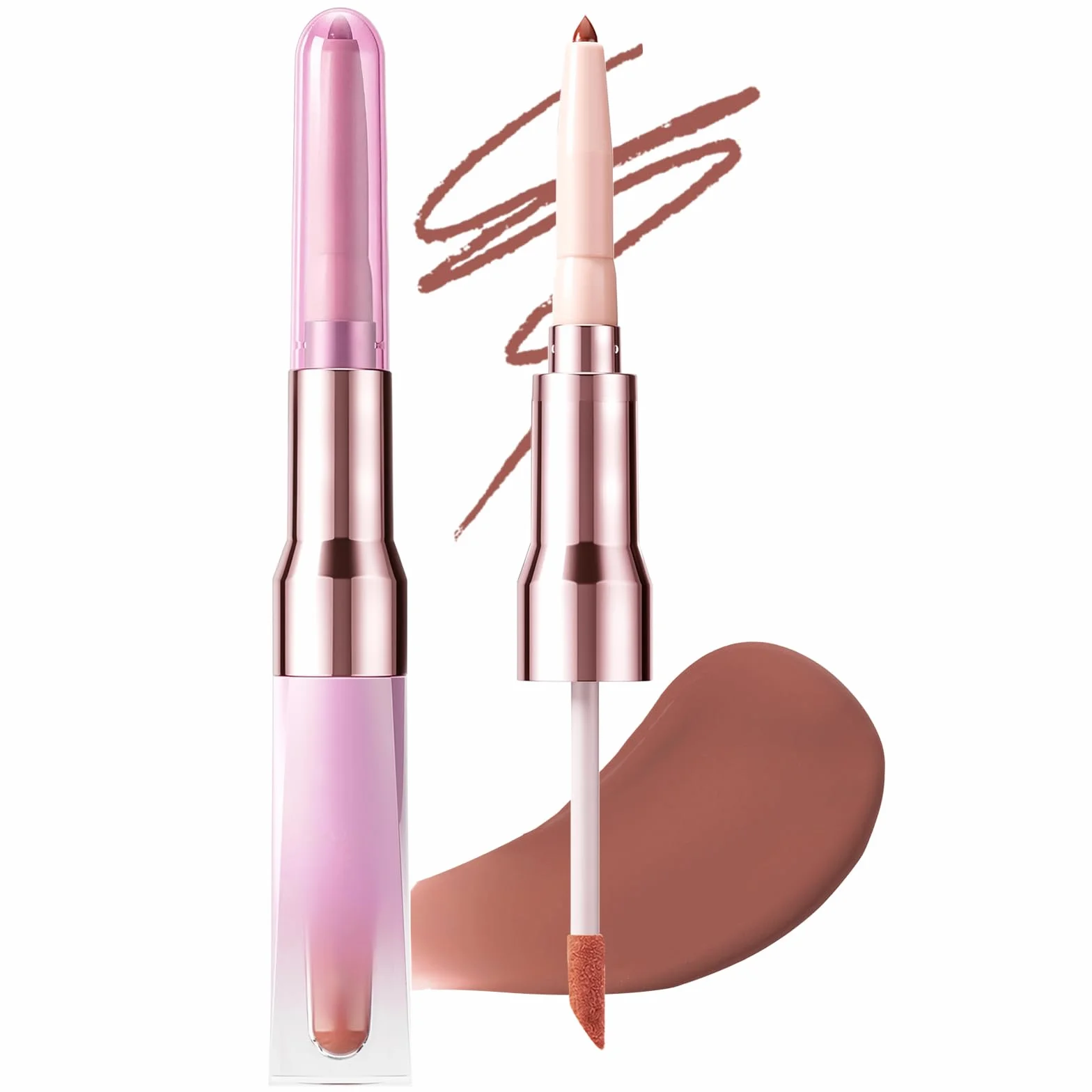 Lip Liner Stain, konturówka do ust 2 w 1 i błyszczyk do ust z dwoma końcówkami, wodoodporna plama do ust Peel Off Finish o wysokiej pigmentacji i gładkości, konturowanie, do wszystkich rodzajów