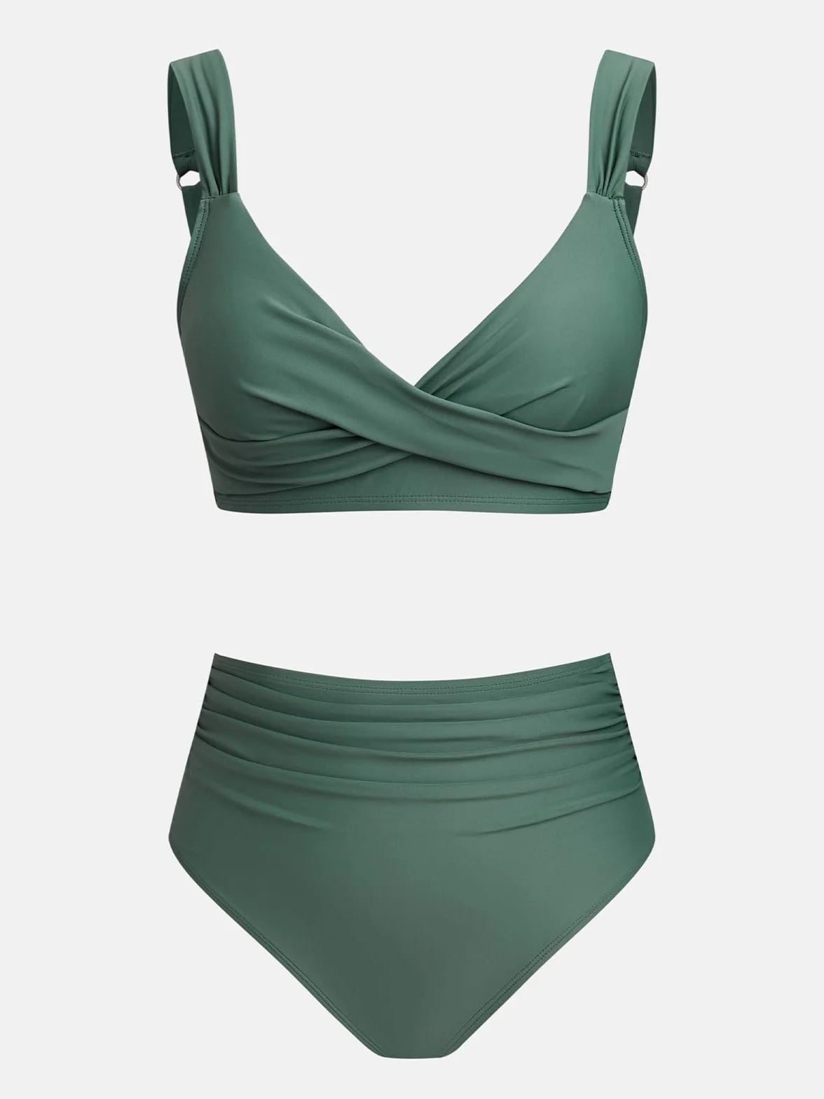 CUPSHE Damskie zestawy bikini z wysokim stanem dekolt w serek dwuczęściowe skręcone przednie plecy samoprzylepne regulowane paski strój kąpielowy