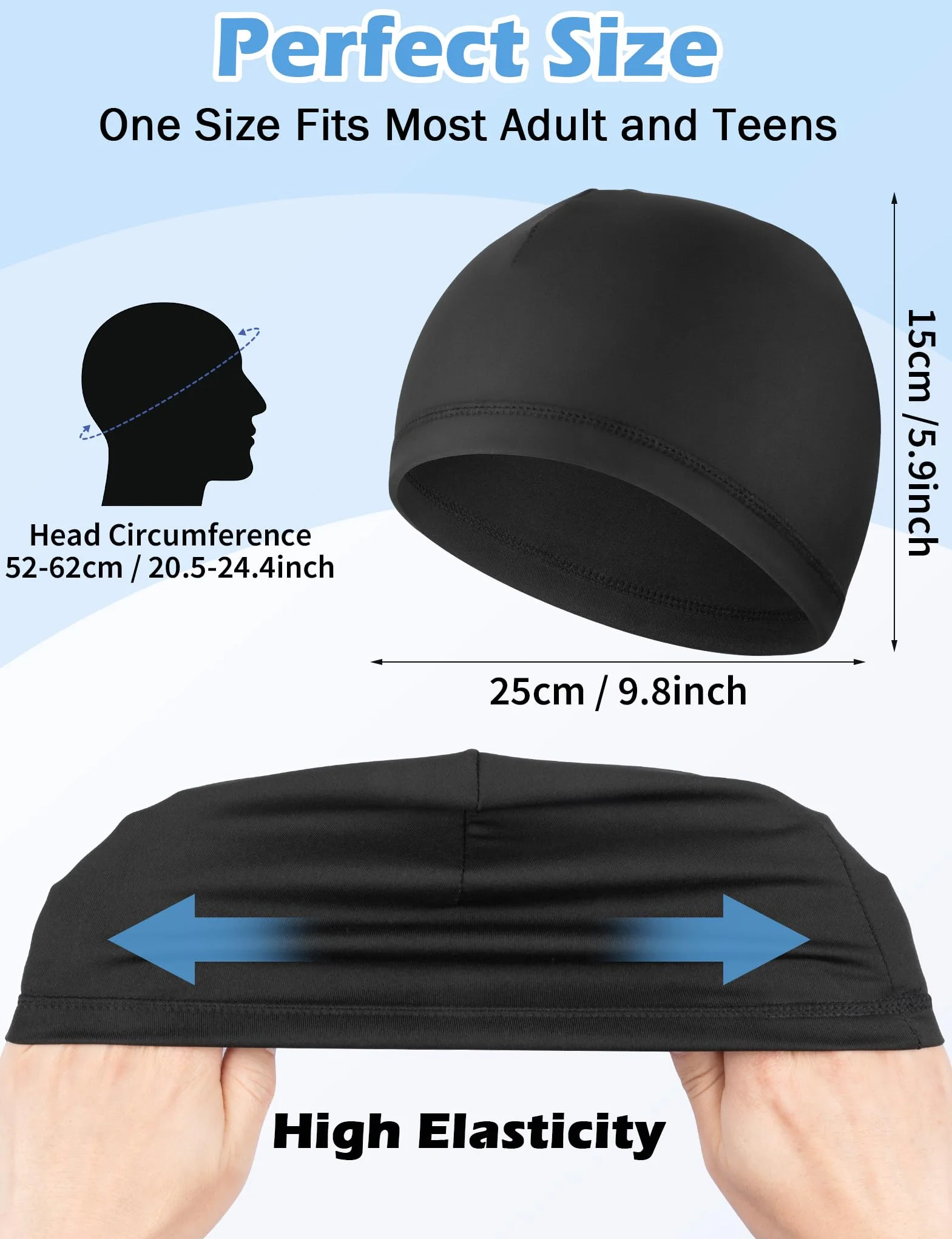 MELLIEX zestaw 3 sztuk czapek skull cap beanie, czapka do biegania odprowadzająca wilgoć, podszewka kasku, ochrona przed promieniowaniem UV, sportowe czapki letnie Wave, Czarny, Rozmiar uniwersalny
