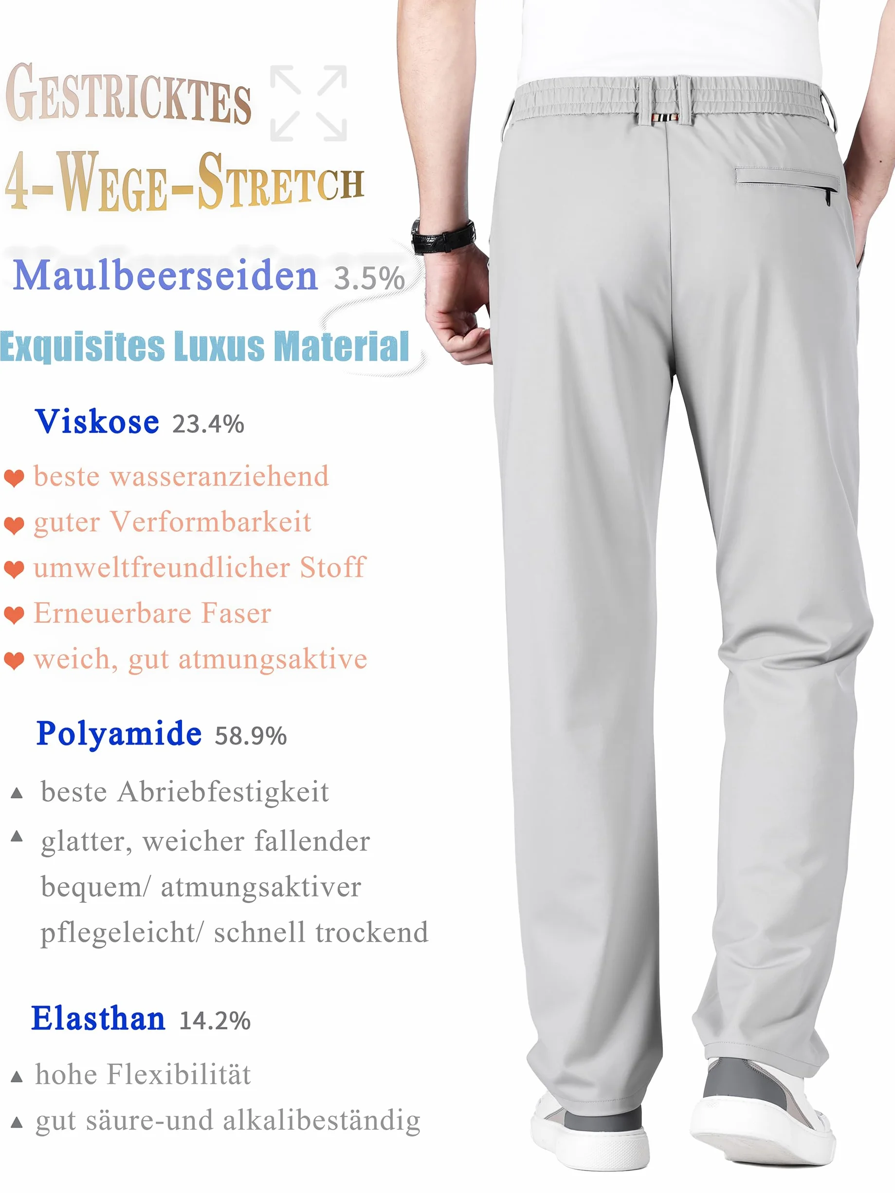 Męskie spodnie golfowe, długie spodnie do biegania, spodnie sportowe, dresowe, materiał super rozciągliwy, 8363b srebrno-szary, 42W / 31L