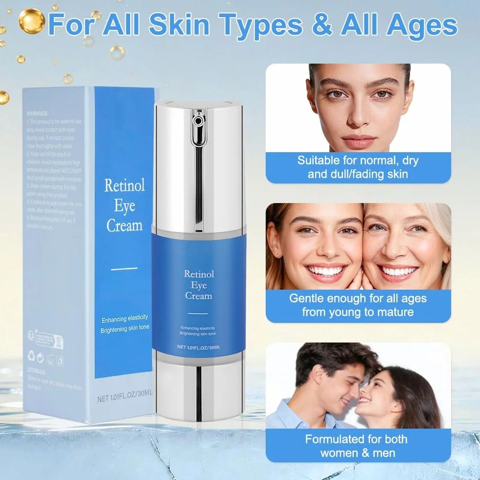 Aomig Retinol Krem pod oczy, 30 ml Krem przeciwzmarszczkowy i starzejący się do oczu z Bakuchiolem, Redukuje zmarszczki i drobne zmarszczki, zmniejsza obrzęki i cienie pod oczami, nawilżający