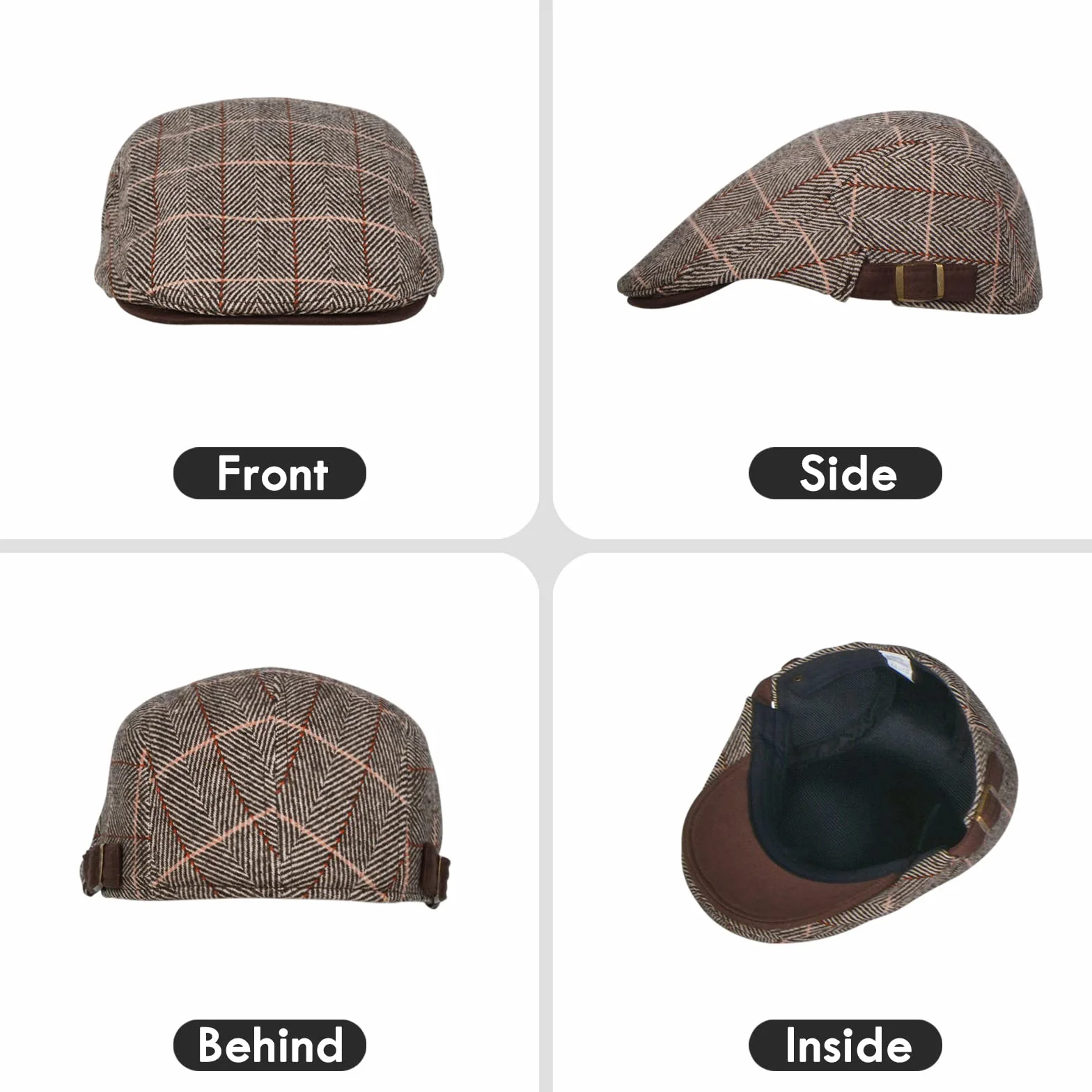Męska Płaska Czapka Tweed Hat Newsboy Cap Damska Męska - Regulowana 55-59CM Newsboy Czapka Jesień Zimę 3 Kolory
