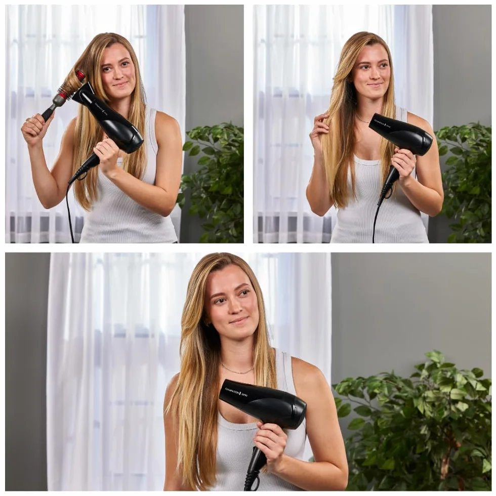 Remington suszarka do włosów z jonizacją, 3 ust. nagrzewania i 2 ust. nawiewu, koncentrator i dyfuzor, zimny nawiew, pierścień ceramiczny, moc 2200W, czarna, Ionic Dry D3198