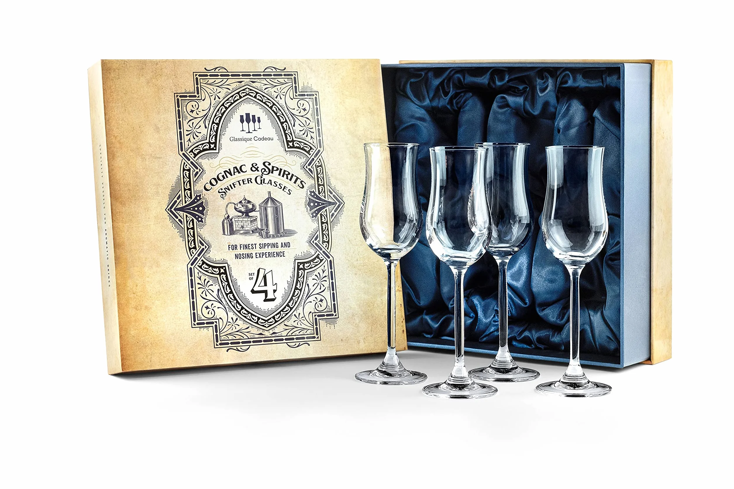 GLASSIQUE CADEAU Kieliszki do węchowiny koniakowej, tequili i spirytusa, zestaw 4 sztuk, 120 ml, do degustacji tulipanów Copitas do popijania armagnacu, Madery, po kolacji | węszczyki do alkoholu