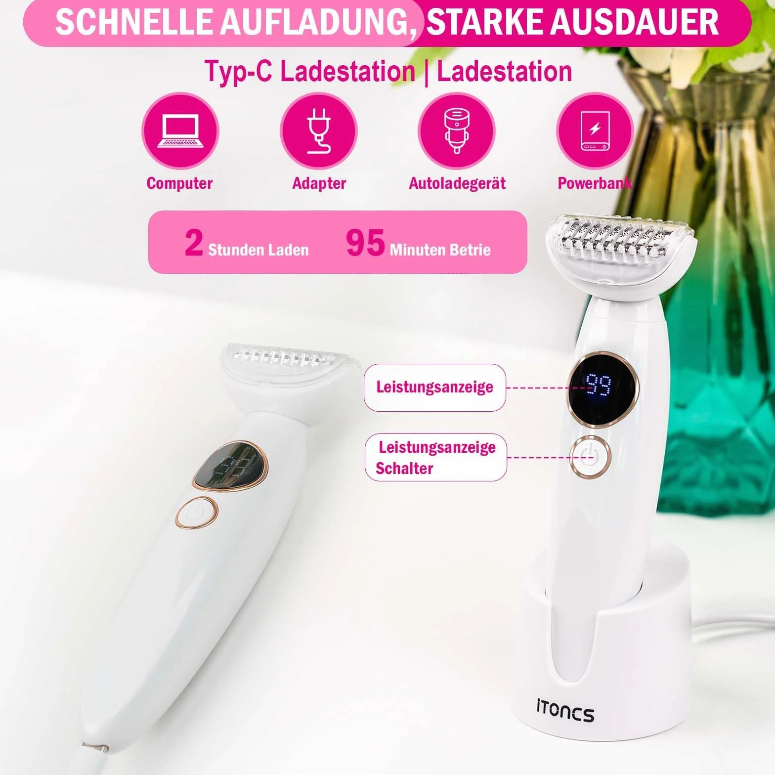 Golarka damska, 5 w 1 elektryczna golarka dla kobiet, wodoodporna maszynka damska IPX7, bezbolesna golarka na mokro i sucho do bikini, pach, nóg, brwi i nosa, ładowanie przez USB