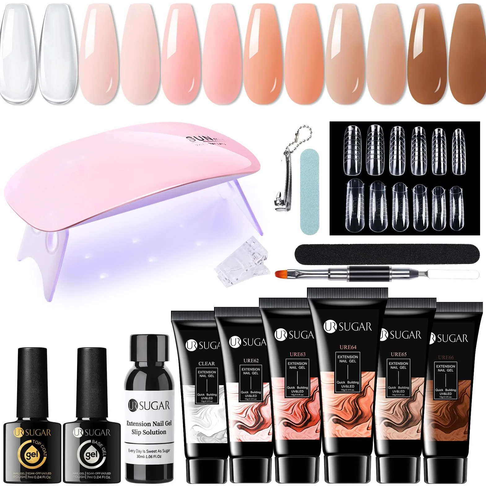 UR SUGAR zestaw startowy polygelu z lampą UV 36W, 6 kolorów polygel w tubach