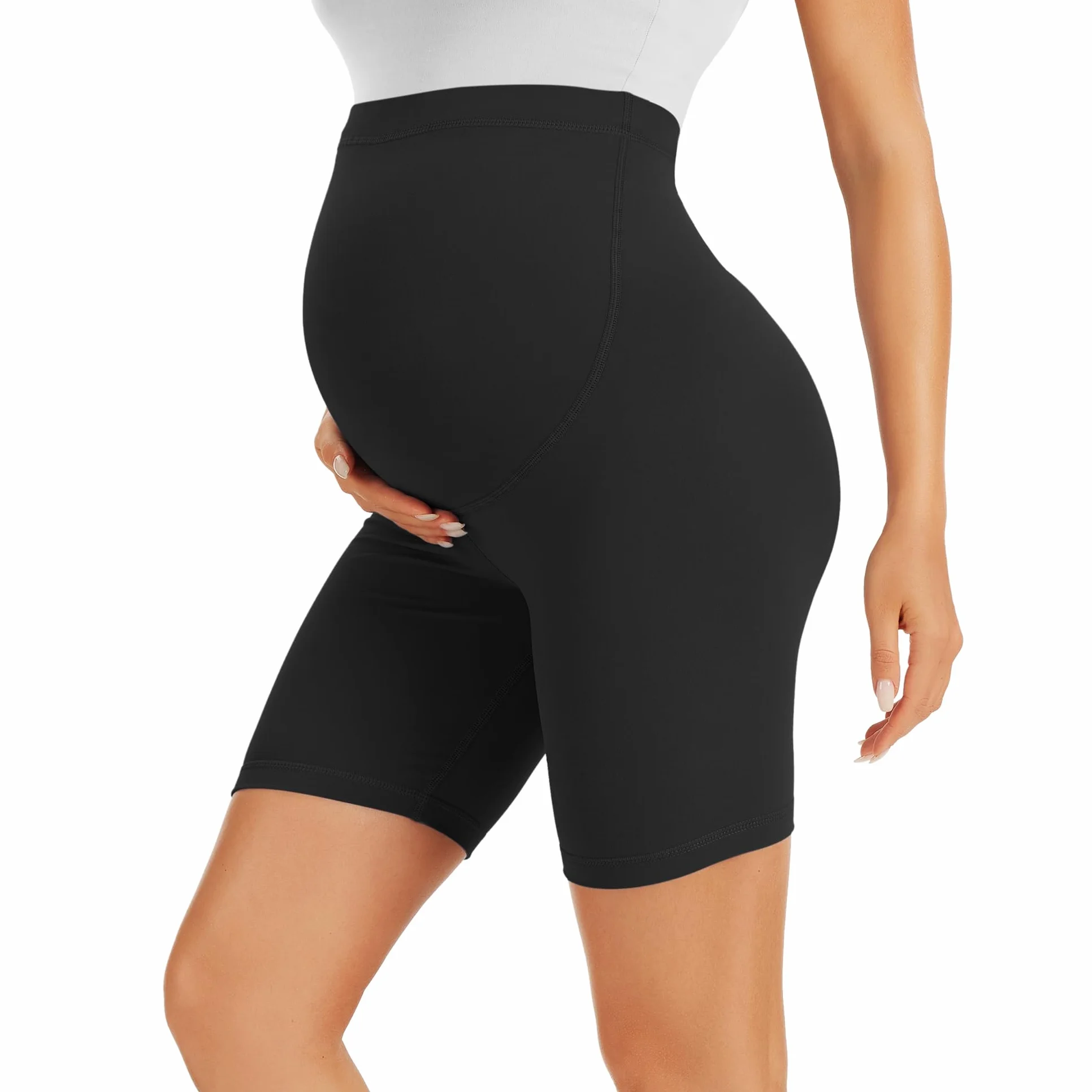 BAYDI Creamlush krótkie legginsy ciążowe, oddychające, z regulowanym ściągaczem, do jogi, pilatesu, domu, piżamy