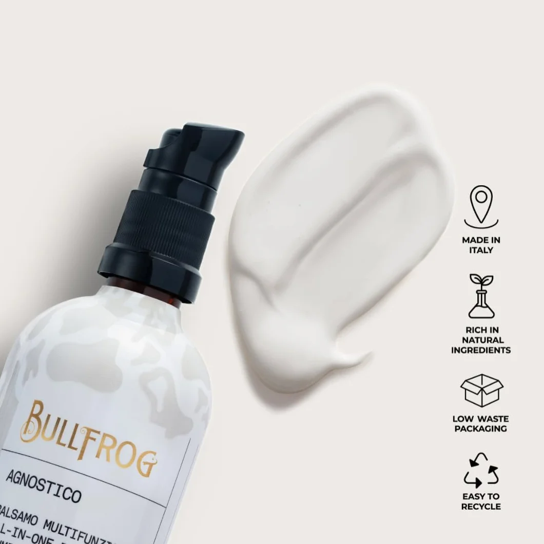 Bullfrog - Agnostico oryginalny wielofunkcyjny balsam: odżywczy, nawilżający i kojący do brody, skóry i włosów, zapach anyżu, skóry, tytoniu i rumu, edycja limitowana, 100 ml