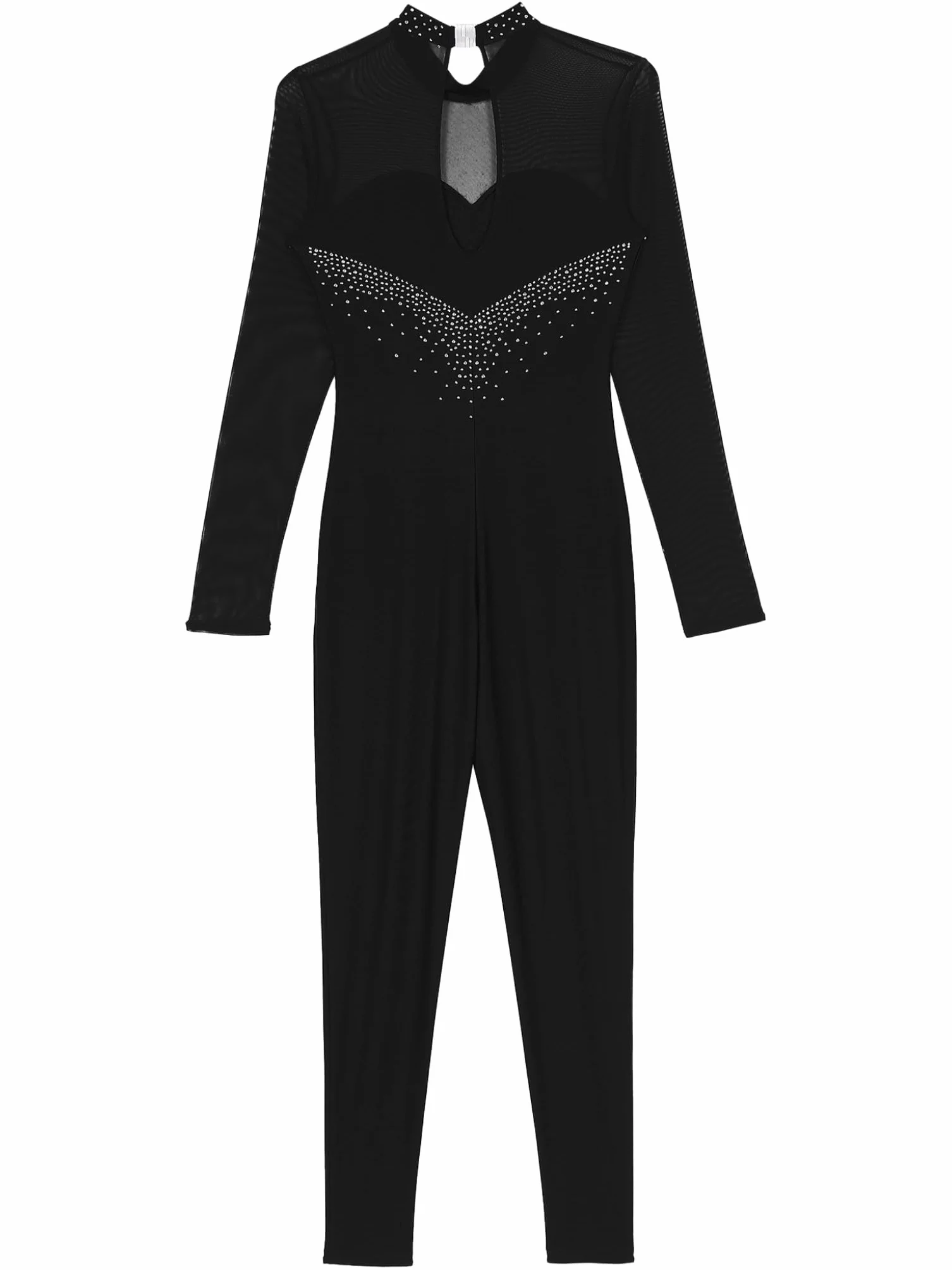 Runhomal Damski trykot do tańca cyrkonie z długim rękawem kombinezon do tańca baletowego legginsy gimnastyka strój łyżwiarstwa figurowego S-XXL