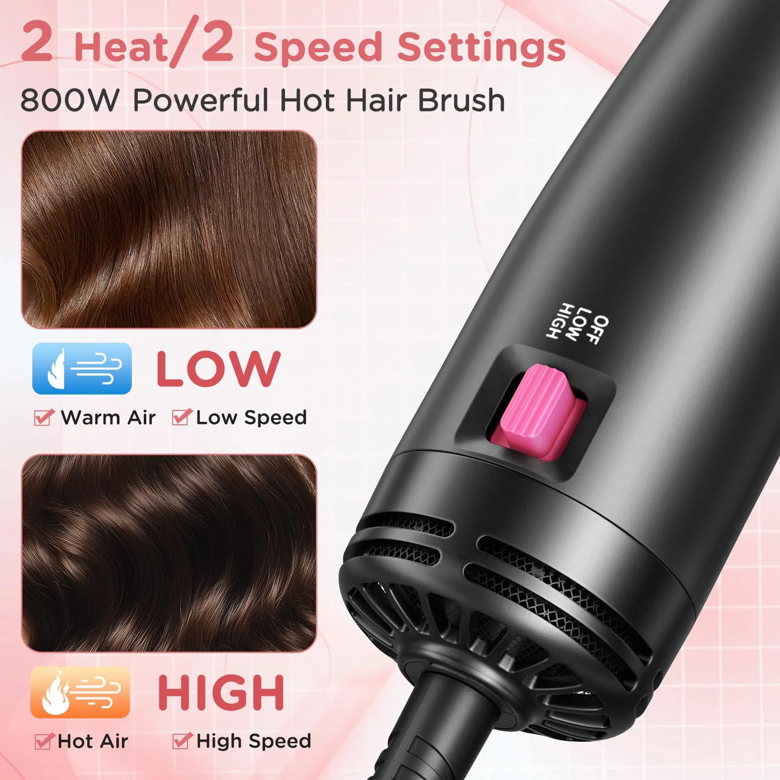 3w1 podwójne napięcie One-Step Ionen Hair Dryer Brush, Szczotka do włosów na gorące powietrze,przenośna Szczotka do suszarki z 2 prędkościami,Szczotka do stylizacji zwiększająca objętość włosów