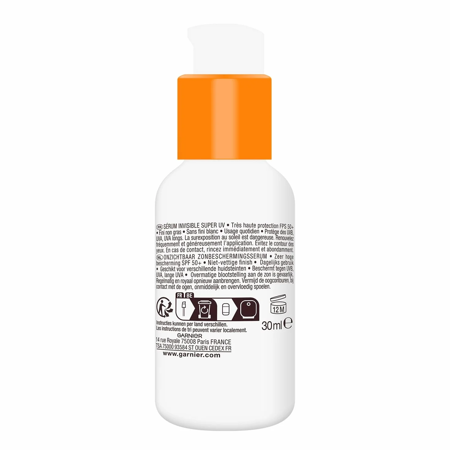 Garnier Amber Solar Super UV - Niewidzialne serum do twarzy - bardzo wysoka ochrona SPF50+ - dla wszystkich rodzajów skóry - 30 ml
