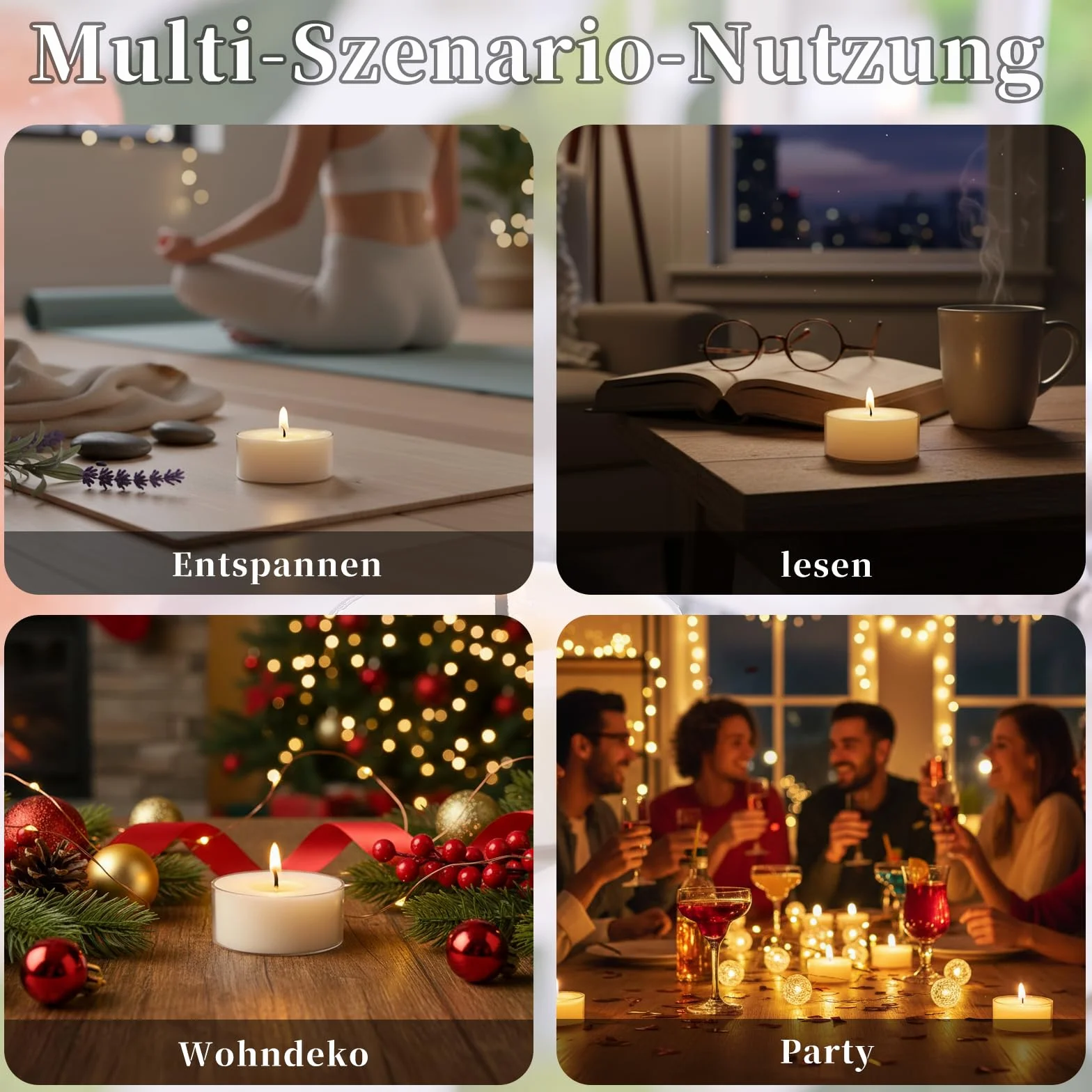 25 sztuk naturalnych, bezzapachowych świeczek typu tealight ze 100% wosku sojowego, czas palenia 6 godzin, bez parafiny, nietoksyczne, wegańskie, w przezroczystej filiżance
