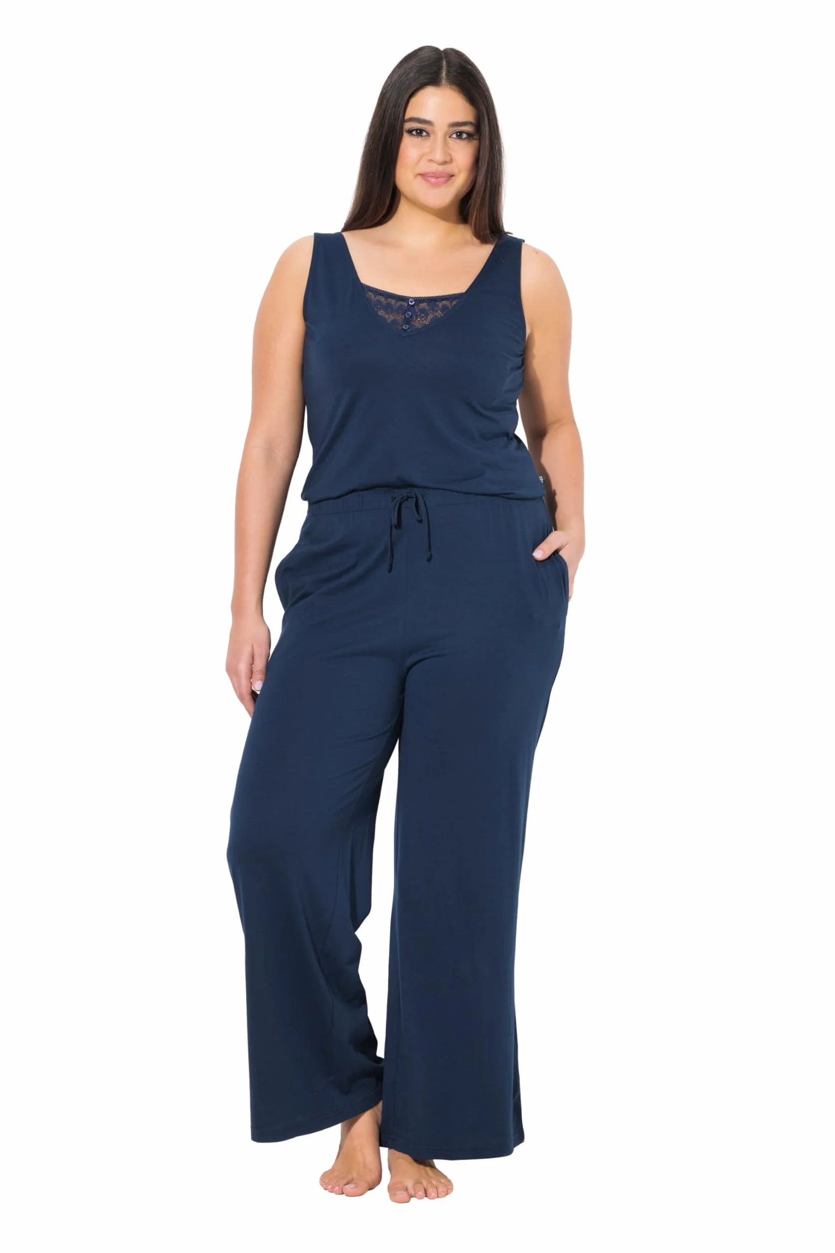 Ulla Popken Damskie duże rozmiary, duże rozmiary, plus size, kombinezon, koronka, dekolt w serek, bez rękawów, niebieski (nachtblau), 58-60