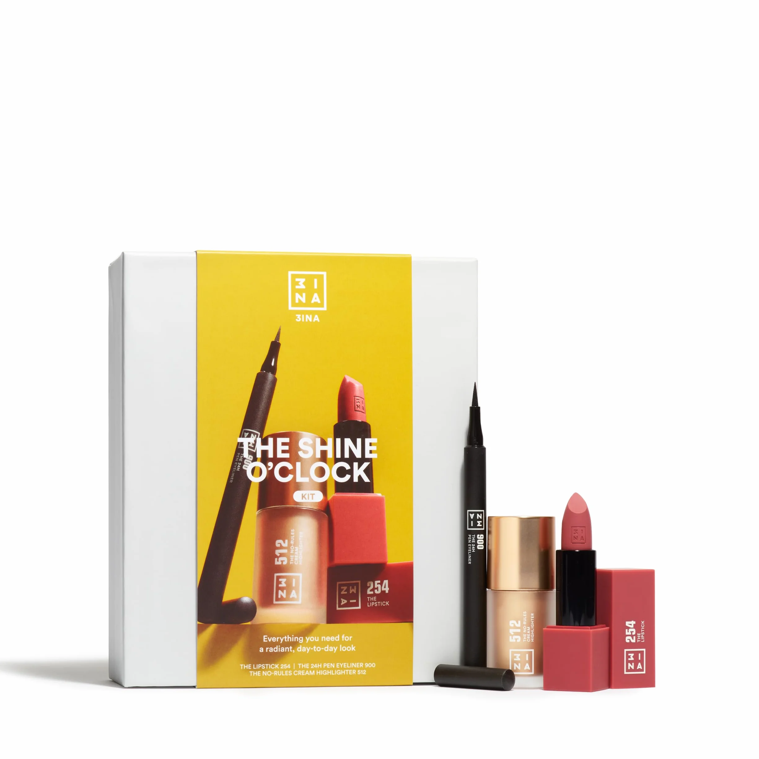 3INA MAKEUP The Shine O'Clock Kit Zestaw do makijażu 24h Pen Eyeliner 900 No-Rules Cream 512 Lipstick 254 Vegan Cruelty Free